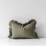 Sage Linen Ruffle Pillow Cover