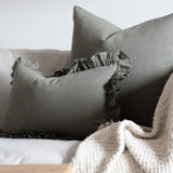 Sage Linen Ruffle Pillow Cover