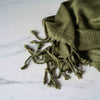 Olive Woven Fringed Throw Blanket-Rug & Weave