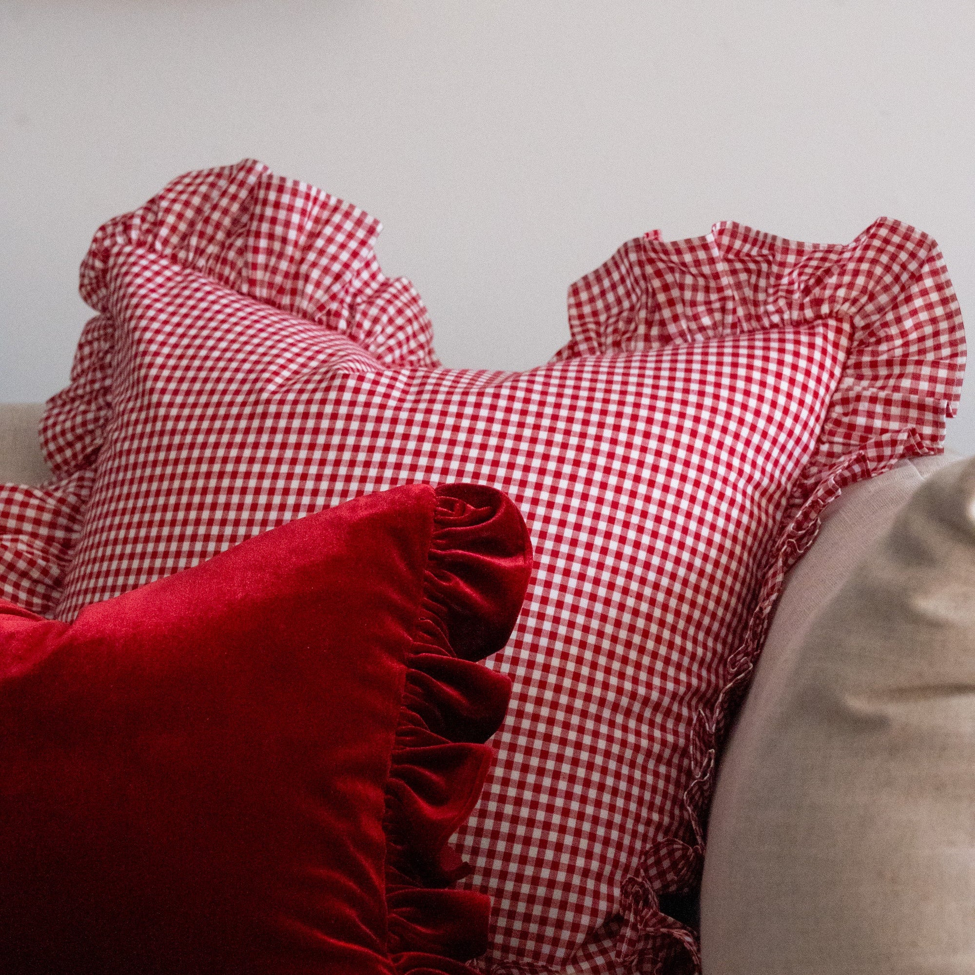 Red Gingham Ruffle Pillow Cover 3 - PILLOWS - essentials - cool Rug & Weave Pillows