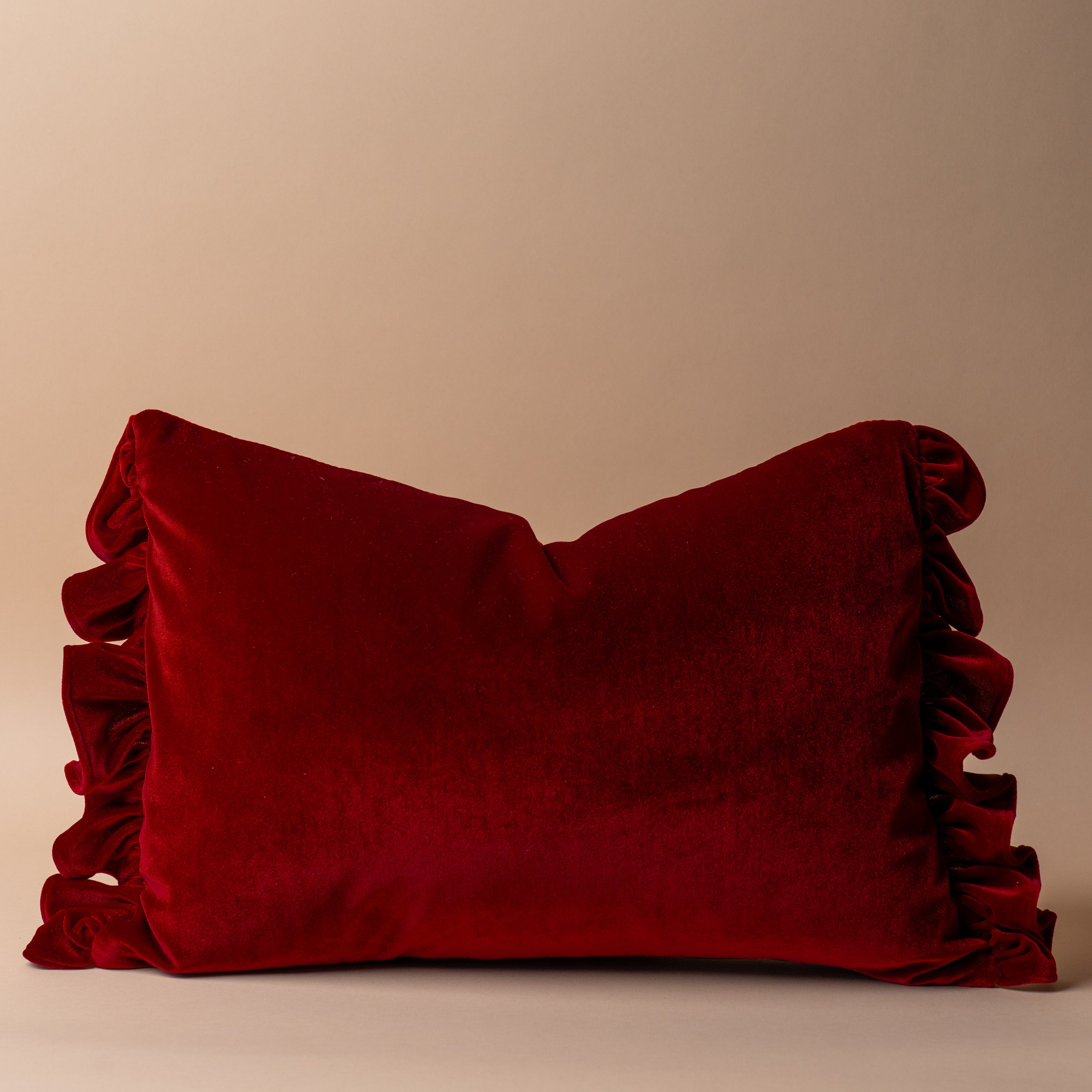 Red Velvet Ruffle Pillow Cover 2 - PILLOWS - essentials - warm Rug and Weave Pillows