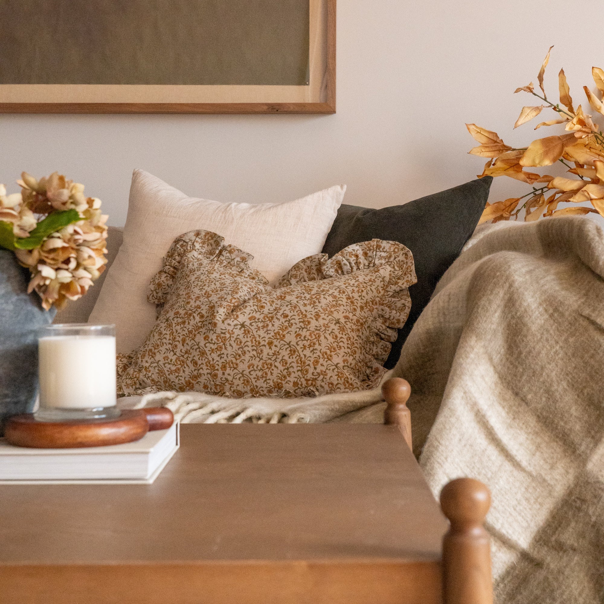 Tillie Block Print Ruffle Pillow Cover 1 - PILLOWS - block print - neutral ORNA HOUSE