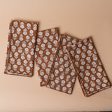 Block Print Cotton Napkins - set of 4 napkin set ORNA HOUSE Brown