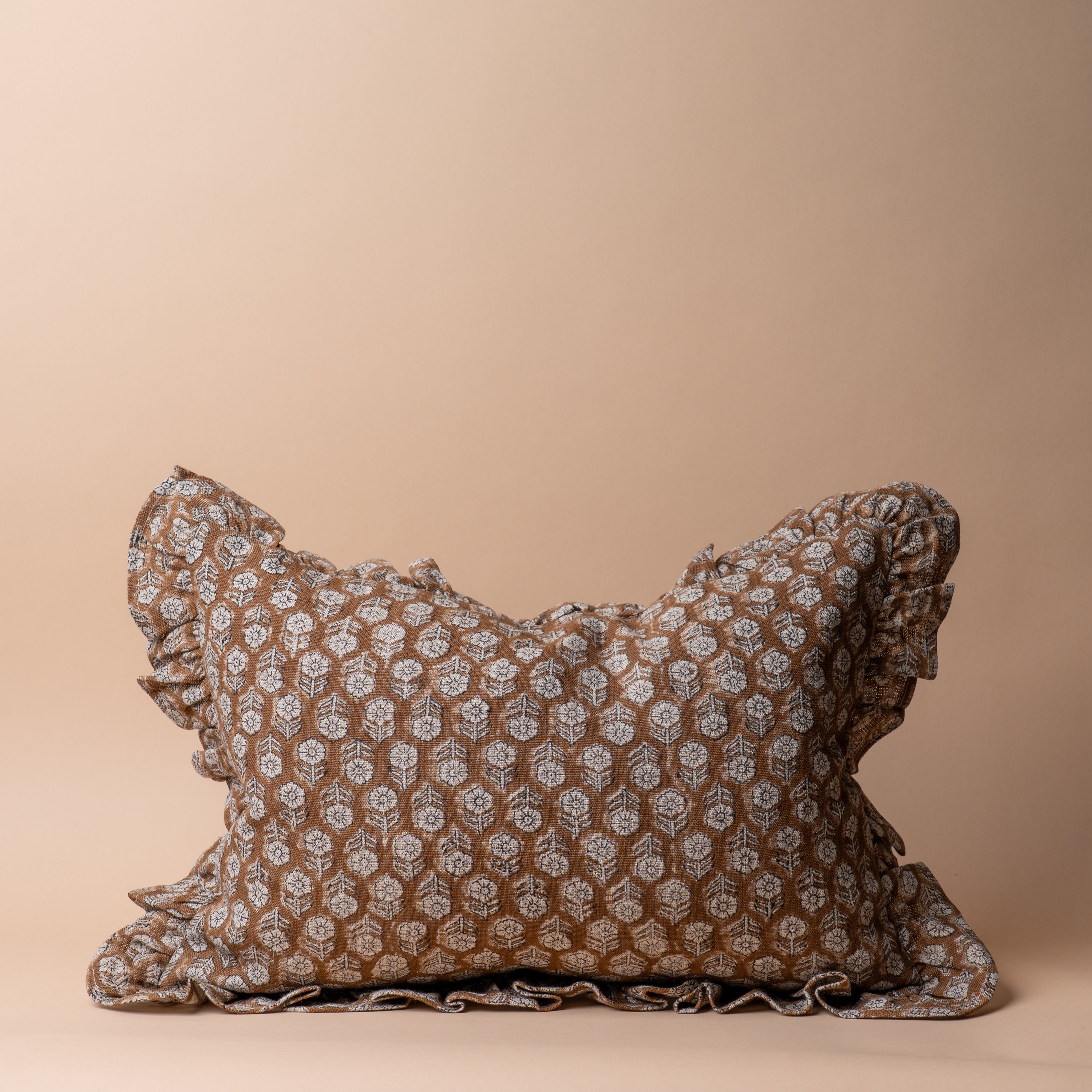 Betsy Block Print Ruffle Pillow Cover 1 - PILLOWS - block print - neutral ORNA HOUSE
