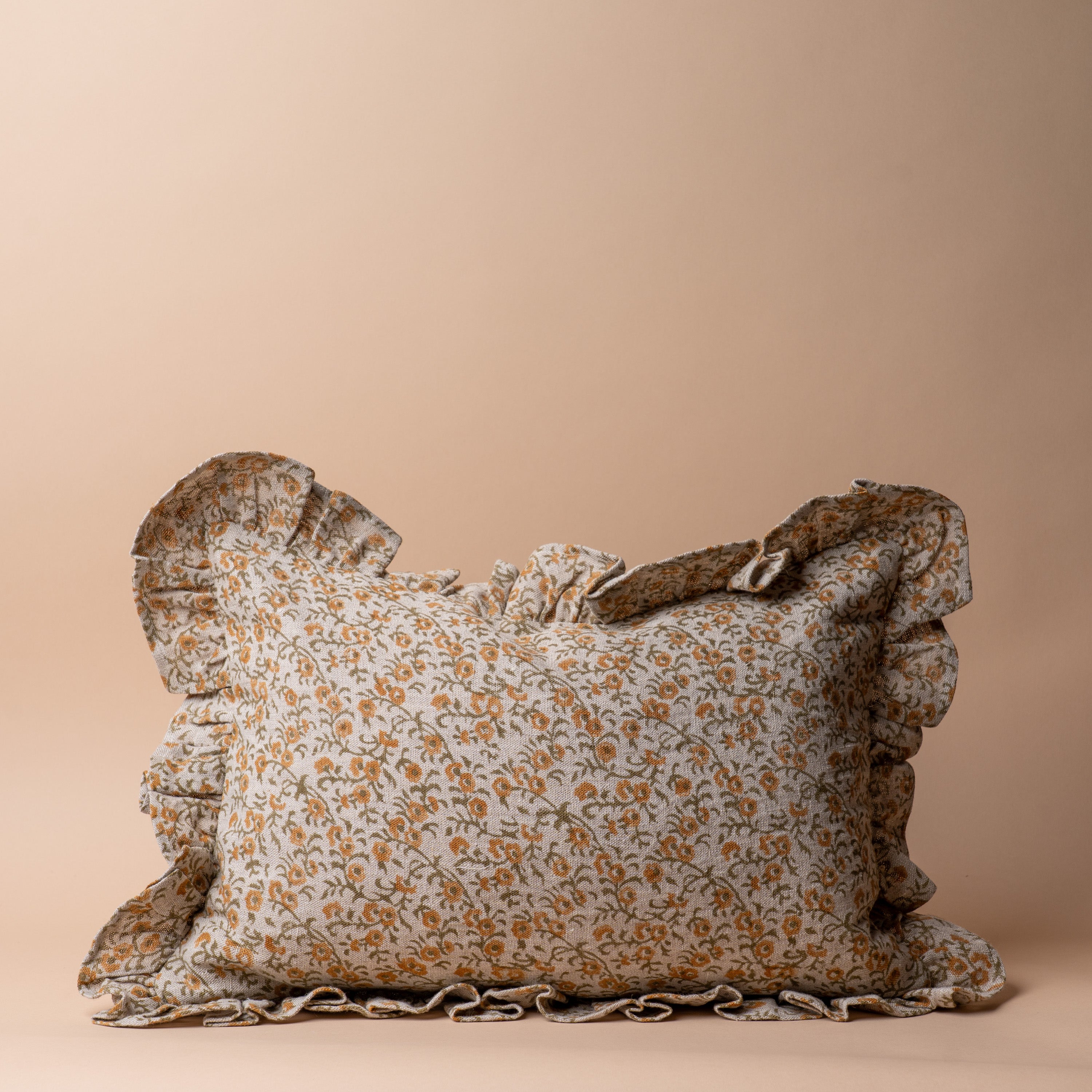 Tillie Block Print Ruffle Pillow Cover 1 - PILLOWS - block print - neutral ORNA HOUSE