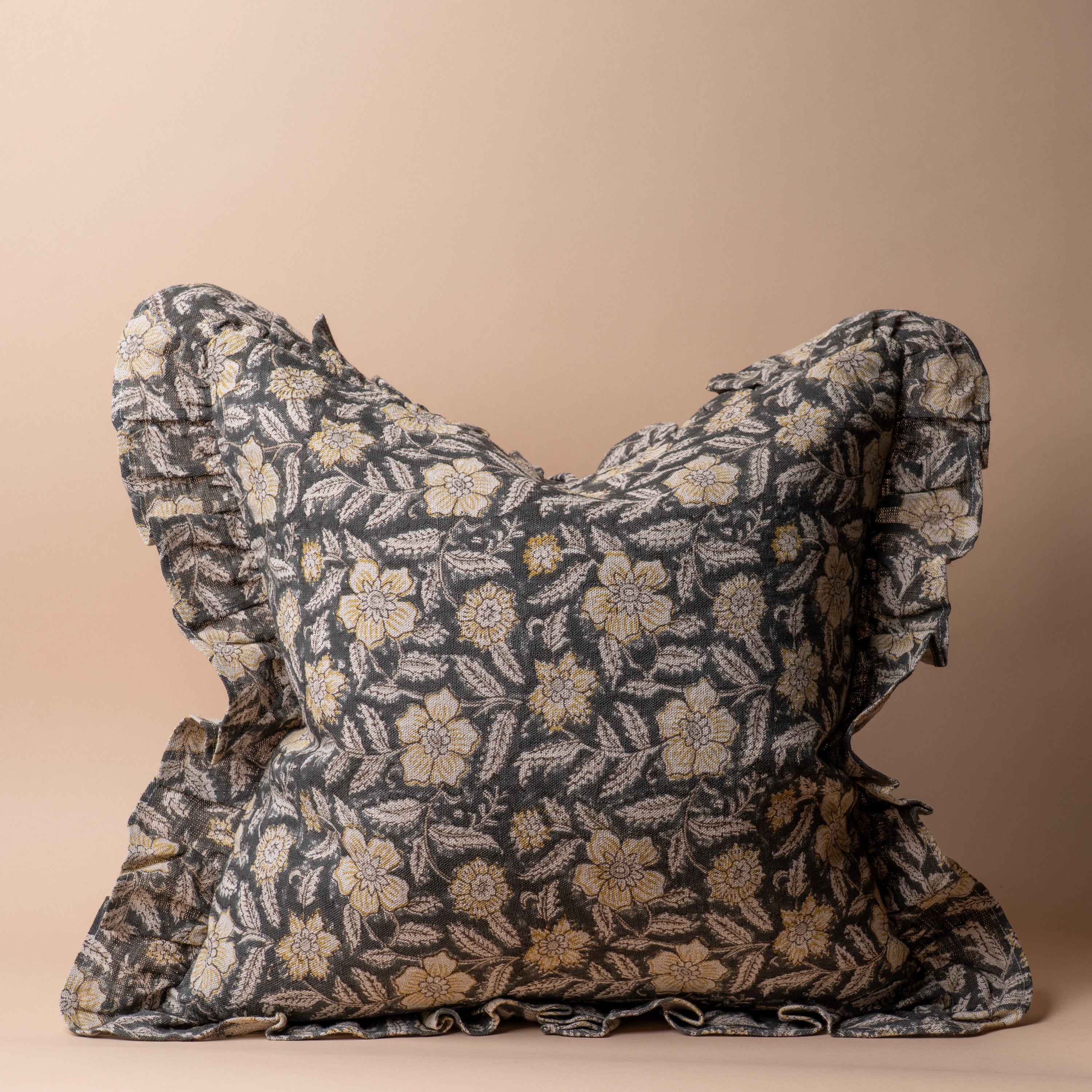 Greta Block Print Ruffle Pillow Cover 1 - PILLOWS - Block print - neutral ORNA HOUSE