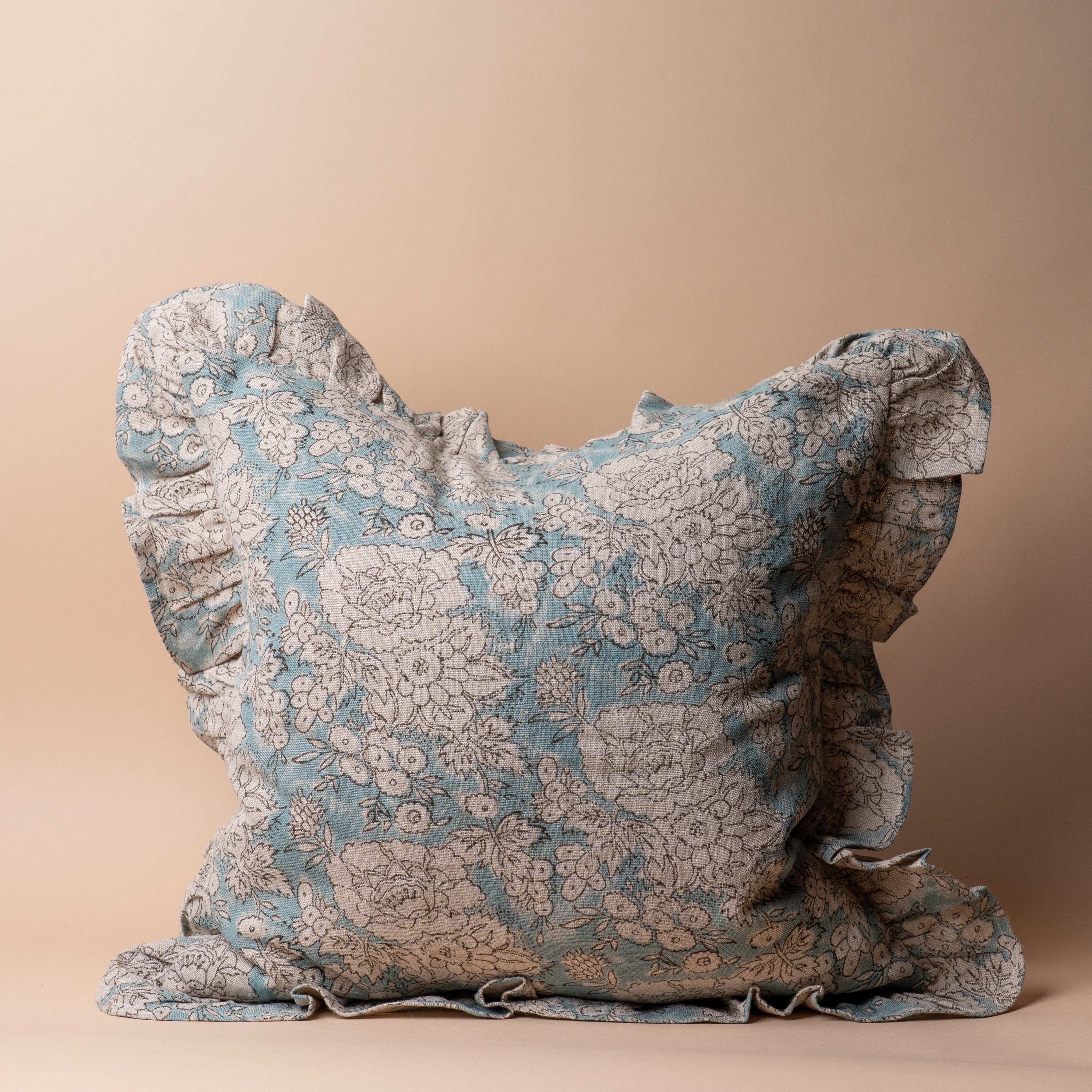 Adeline Block Print Ruffle Pillow Cover 1 - PILLOWS - Block print - neutral ORNA HOUSE