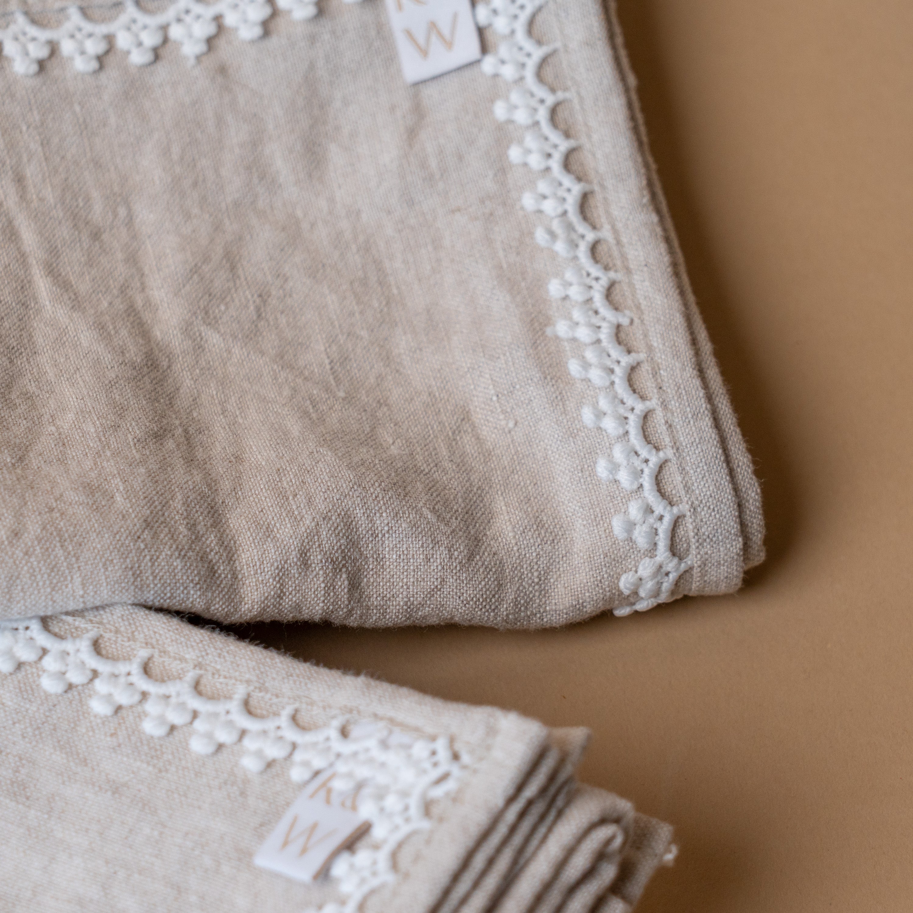 Oatmeal Linen Napkin Set with Lace Trim napkin set Rug & Weave