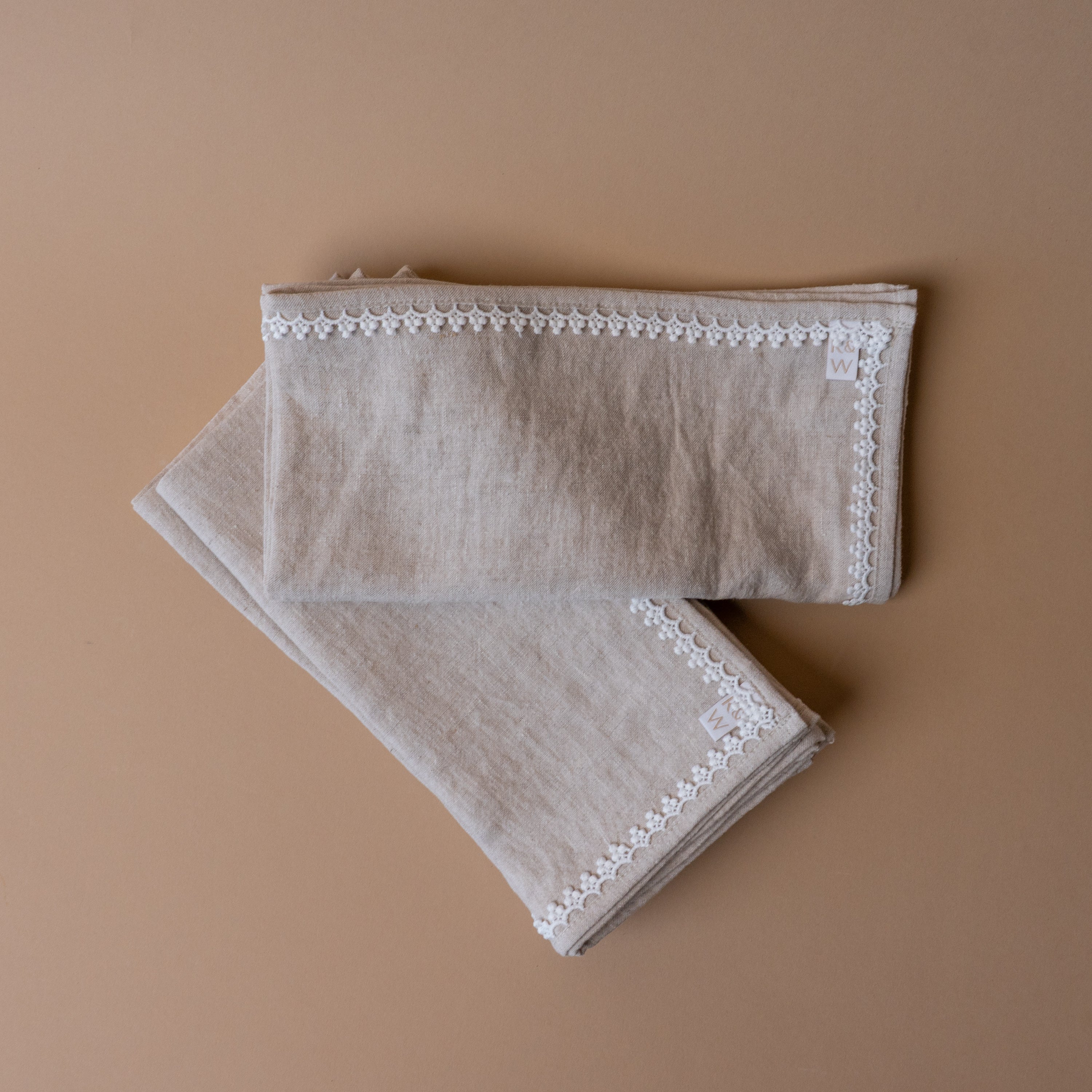 Oatmeal Linen Napkin Set with Lace Trim napkin set Rug & Weave