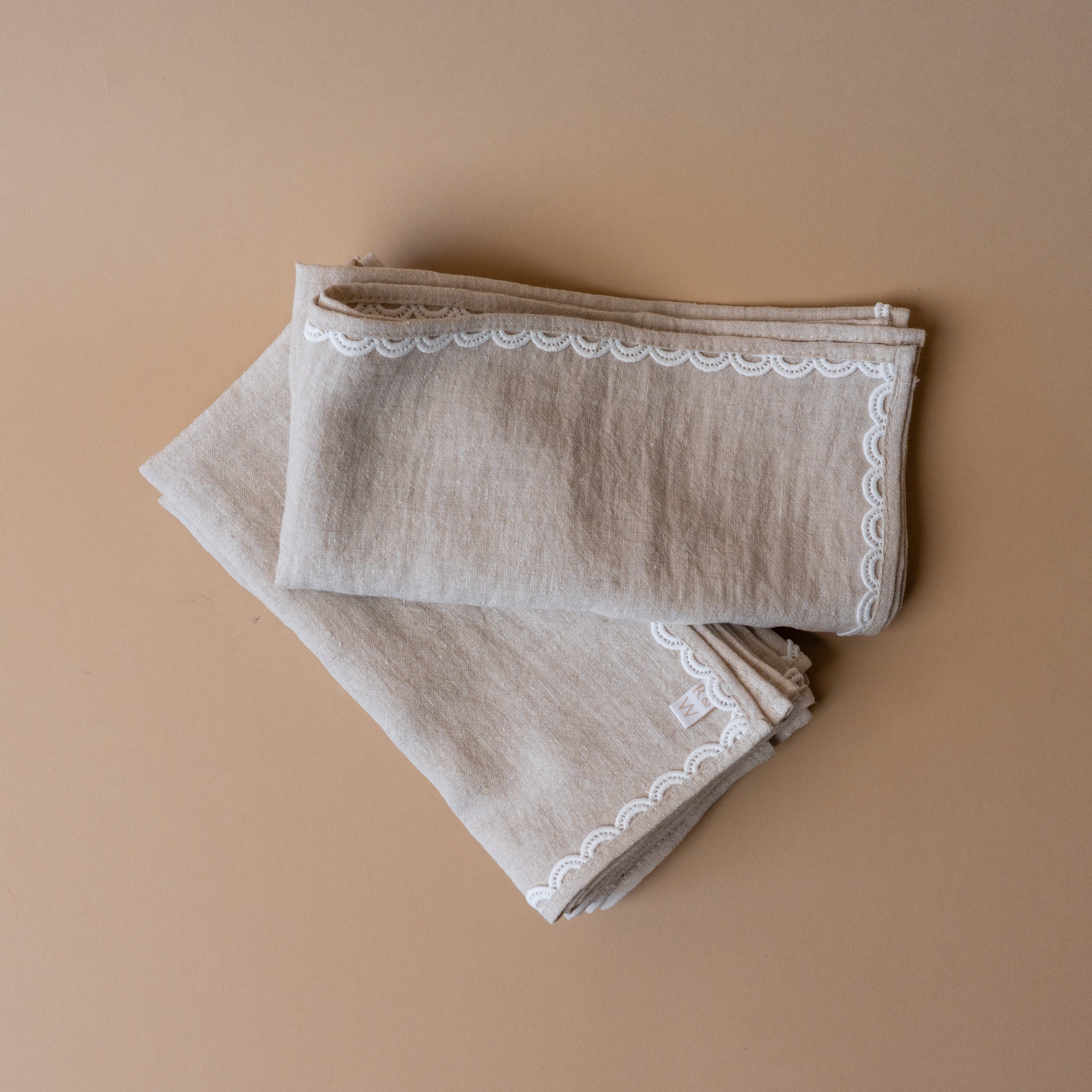 Oatmeal Linen Napkin Set with Lace Trim napkin set Rug & Weave