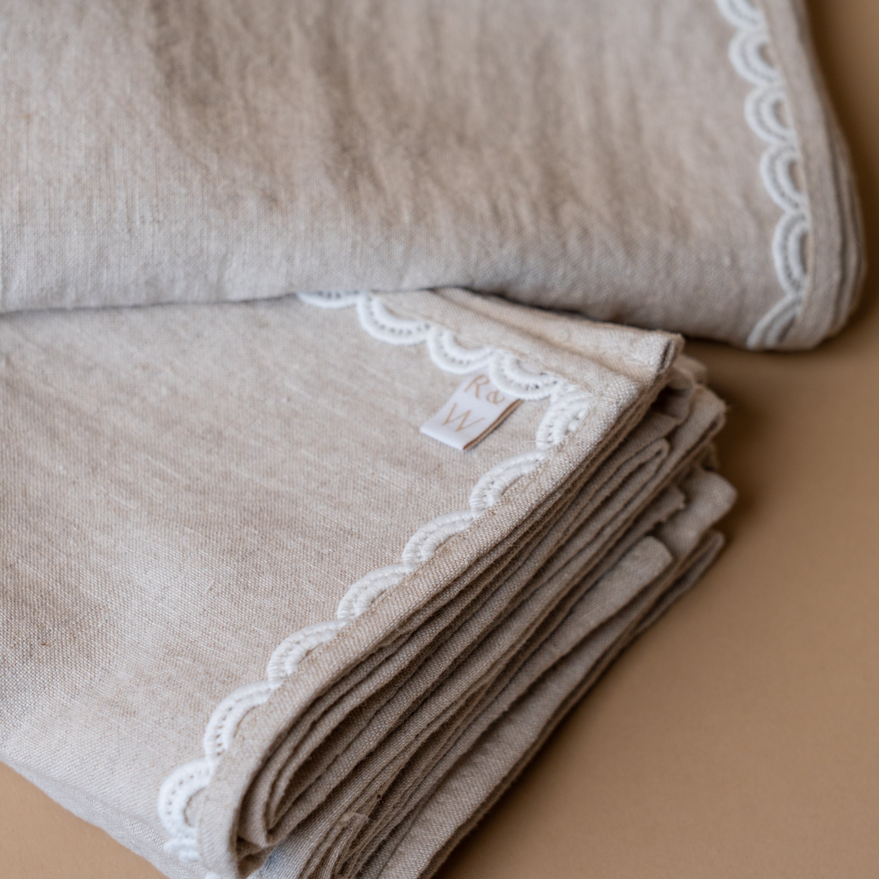 Oatmeal Linen Napkin Set with Lace Trim napkin set Rug & Weave