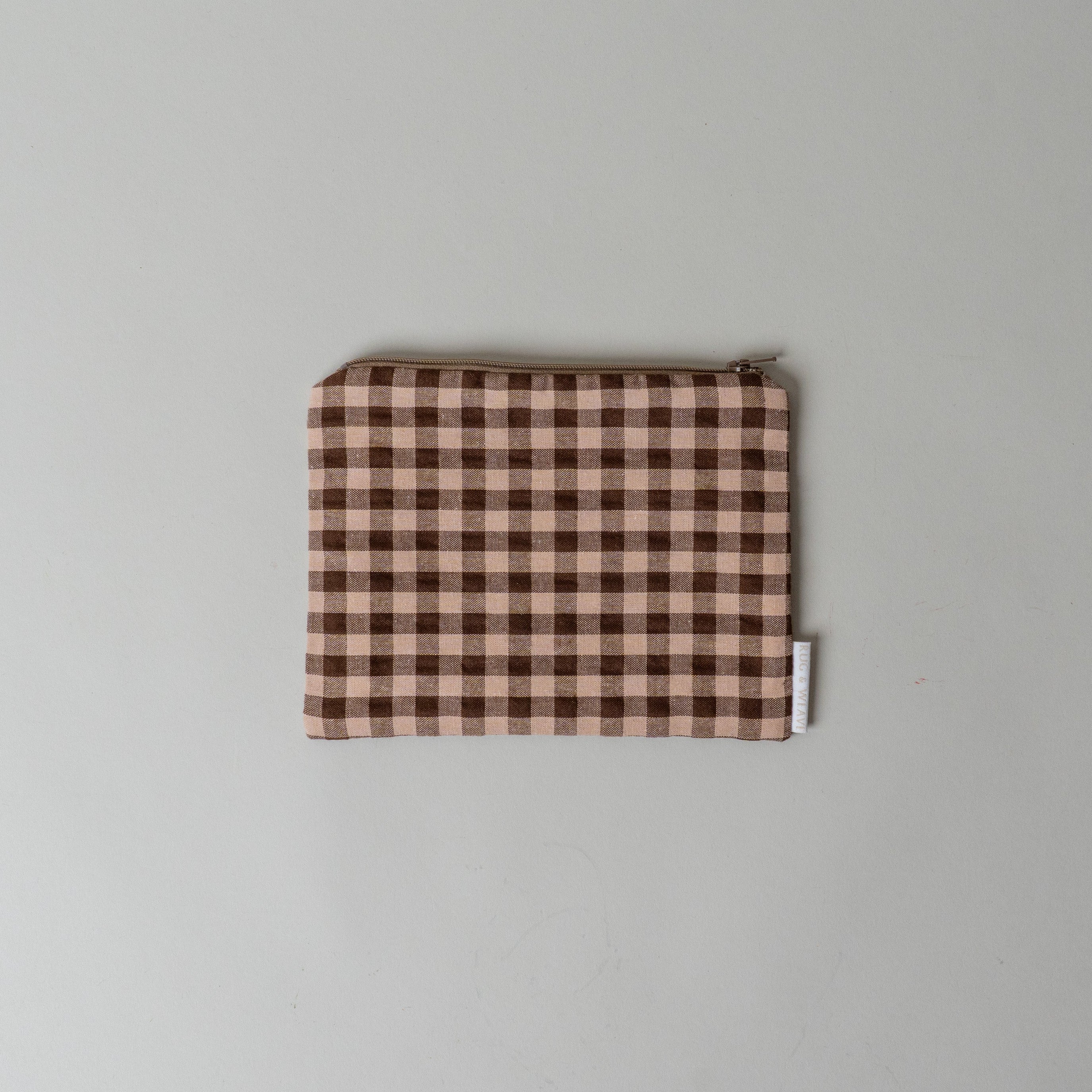 Everyday Gingham Zipper Pouch reusable bag Rug and Weave Pillows Brown