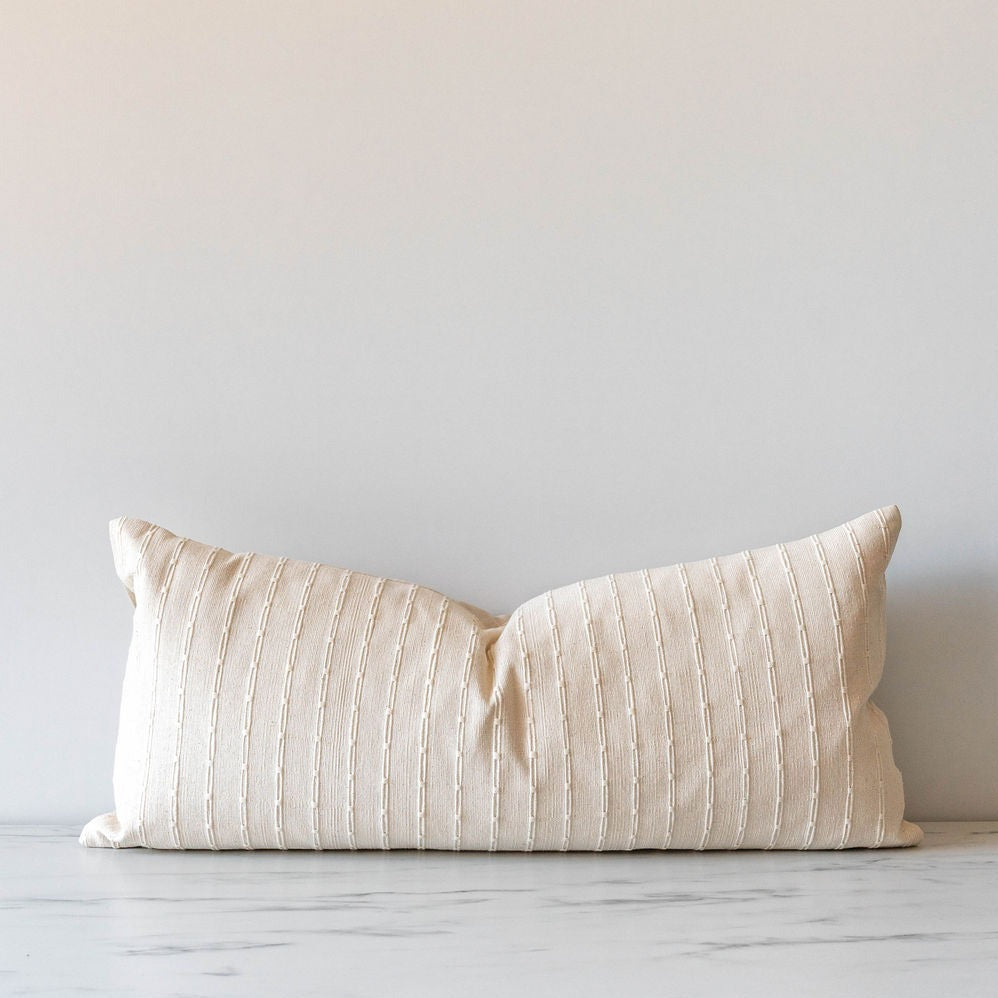 Cream Thai long lumbar pillow cover with woven stripes