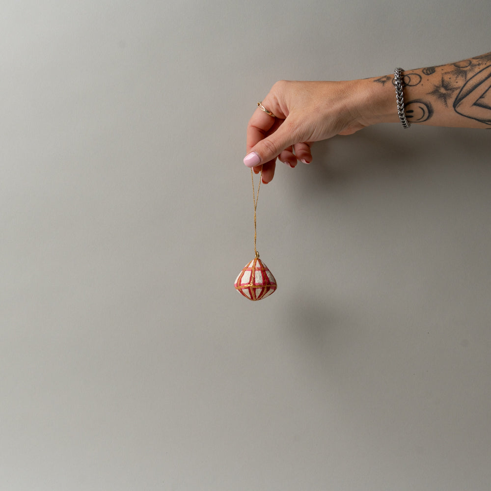 Mini Handmade Paper Mache Ornament CHRISTMAS 2026 Creative Co-op (DYA) Pink & Red Plaid
