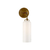 Katie Small Cylinder Sconce LIGHTING - sconce Visual Comfort Hand-Rubbed Antique Brass White Glass