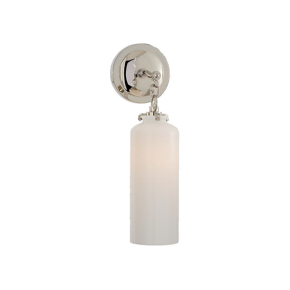 Katie Small Cylinder Sconce LIGHTING - sconce Visual Comfort Polished Nickel White Glass
