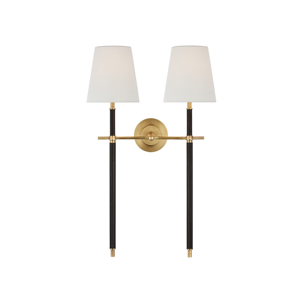 Bryant Large Wrapped Double Tail Sconce LIGHTING - sconce Visual Comfort - Signature Hand-Rubbed Antique Brass and Chocolate Leather