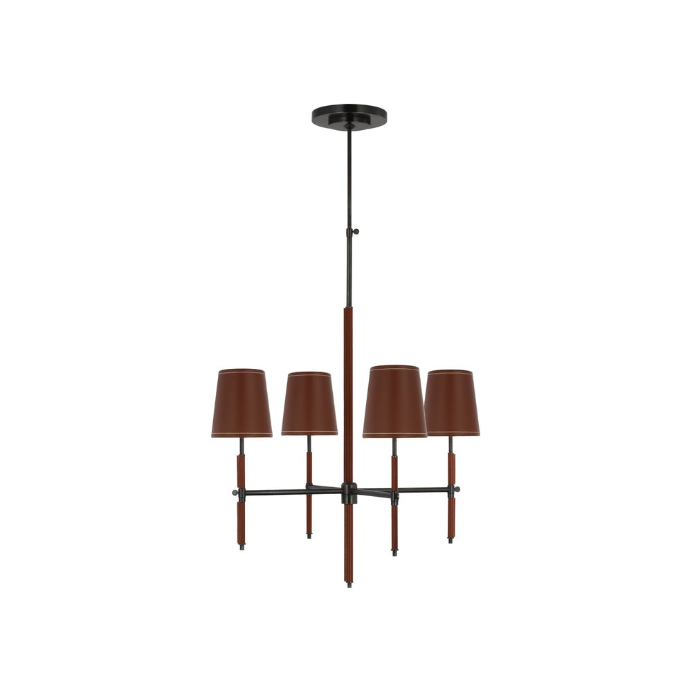 Bryant Small Wrapped Chandelier LIGHTING - chandelier Visual Comfort - Signature Bronze and Saddle Leather 4" x 5.5" x 6" Saddle Leather