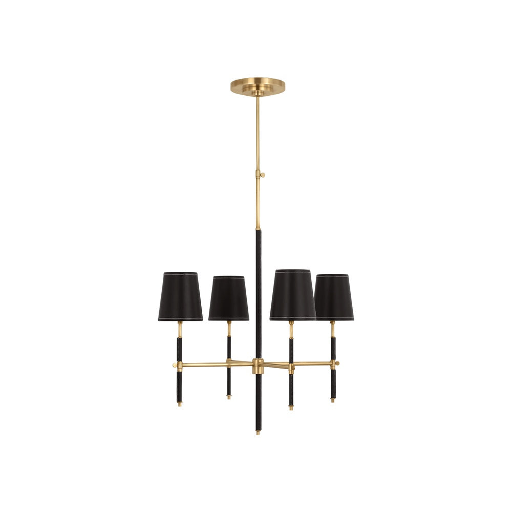 Bryant Small Wrapped Chandelier LIGHTING - chandelier Visual Comfort - Signature Hand-Rubbed Antique Brass and Chocolate Leather 4" x 5.5" x 6" Chocolate Leather