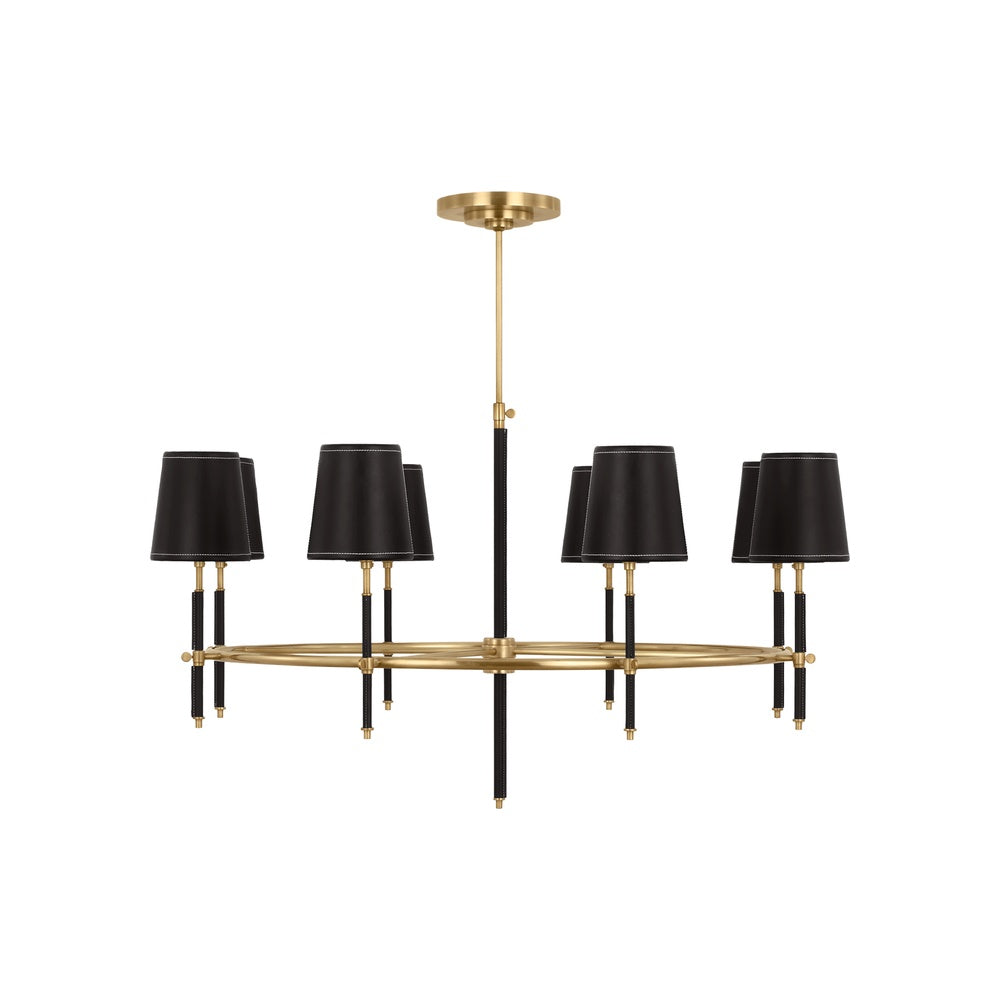 Bryant Wrapped Ring Chandelier LIGHTING - chandelier Visual Comfort - Signature Hand-Rubbed Antique Brass and Chocolate Leather 4" x 5.5" x 6" Chocolate Leather