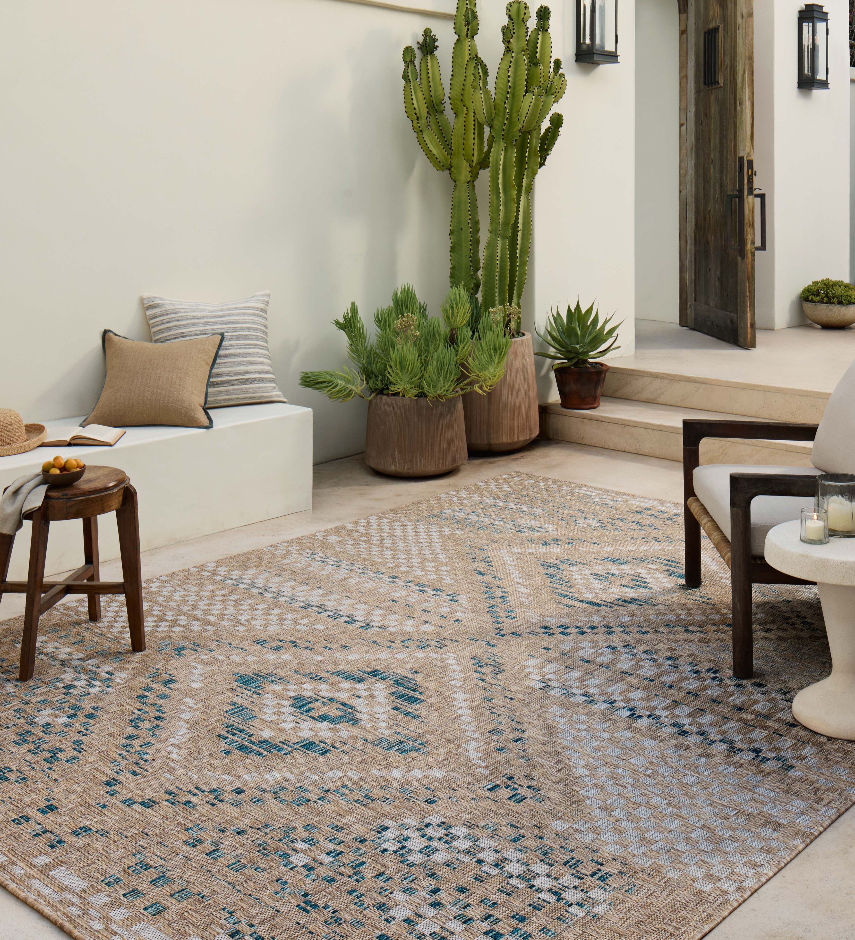 Amber Lewis x Loloi Topanga Natural / Aqua Rug 5-Rugs - indoor/outdoor Loloi