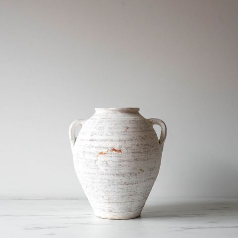 Medium Antique Whitewash Clay Pot with Handles - Rug & Weave