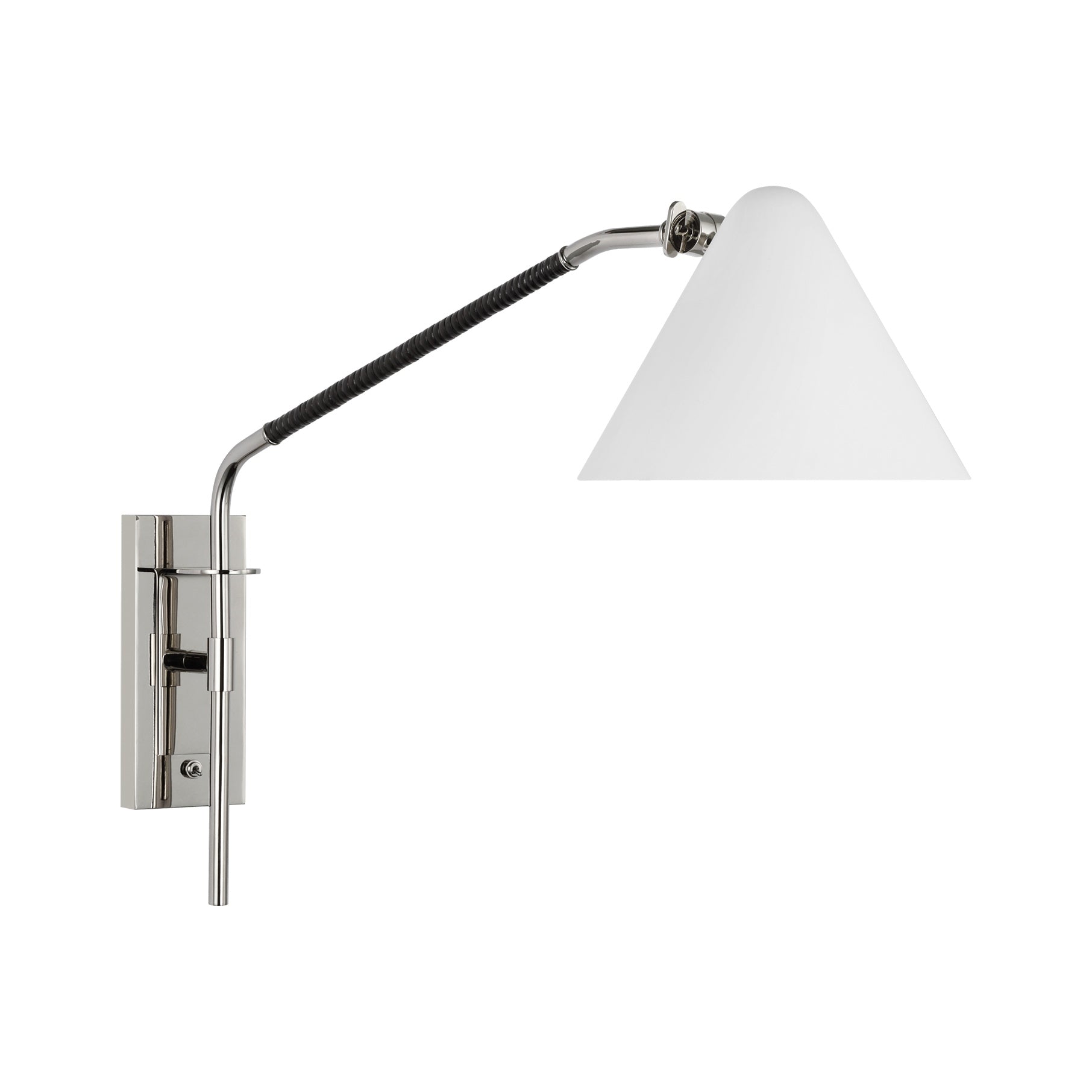 Laken Medium Articulating Wall Light LIGHTING - sconce Visual Comfort - Signature Polished Nickel and Black Rattan Matte White