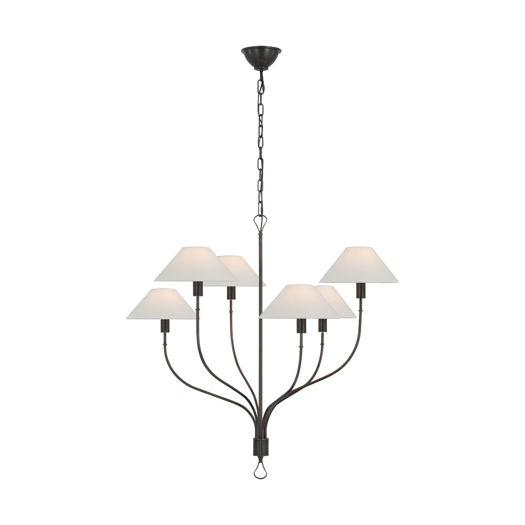 Griffin Large Staggered Tail Chandelier LIGHTING - chandelier Visual Comfort Bronze and Chocolate Leather