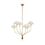 Griffin Large Staggered Tail Chandelier LIGHTING - chandelier Visual Comfort Hand-Rubbed Antique Brass and Saddle Leather