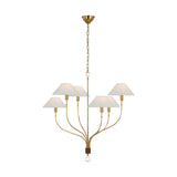 Griffin Large Staggered Tail Chandelier LIGHTING - chandelier Visual Comfort Hand-Rubbed Antique Brass and Saddle Leather