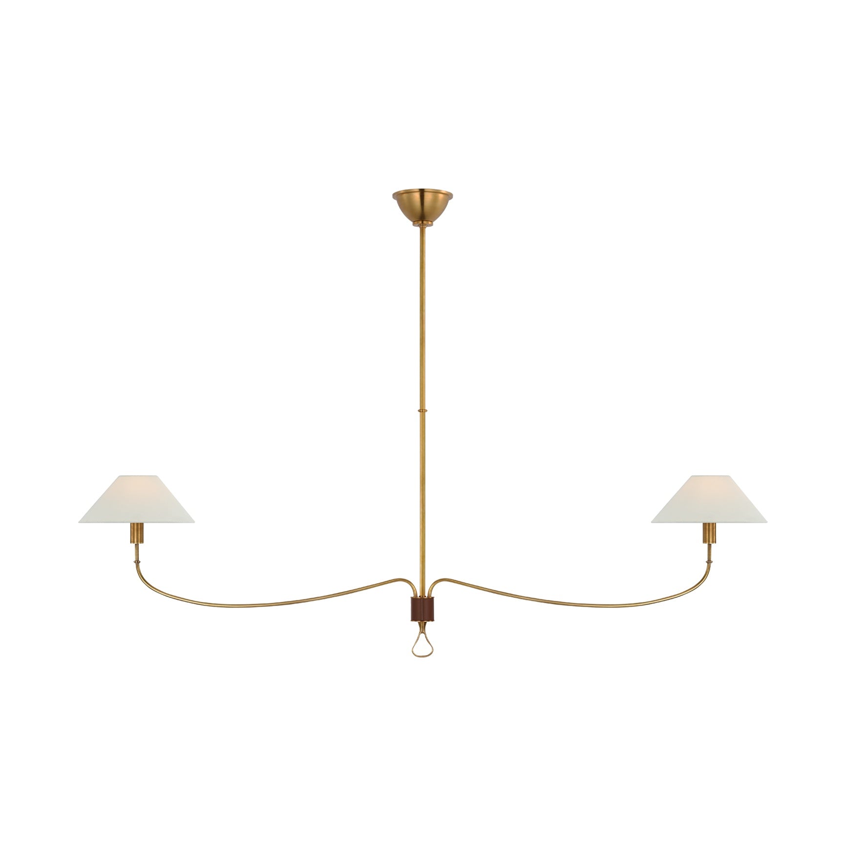 CUSTOM SIZE: Griffin Grande Linear Chandelier 54.75” LIGHTING - chandelier Visual Comfort - Signature Hand-Rubbed Antique Brass and Saddle Leather
