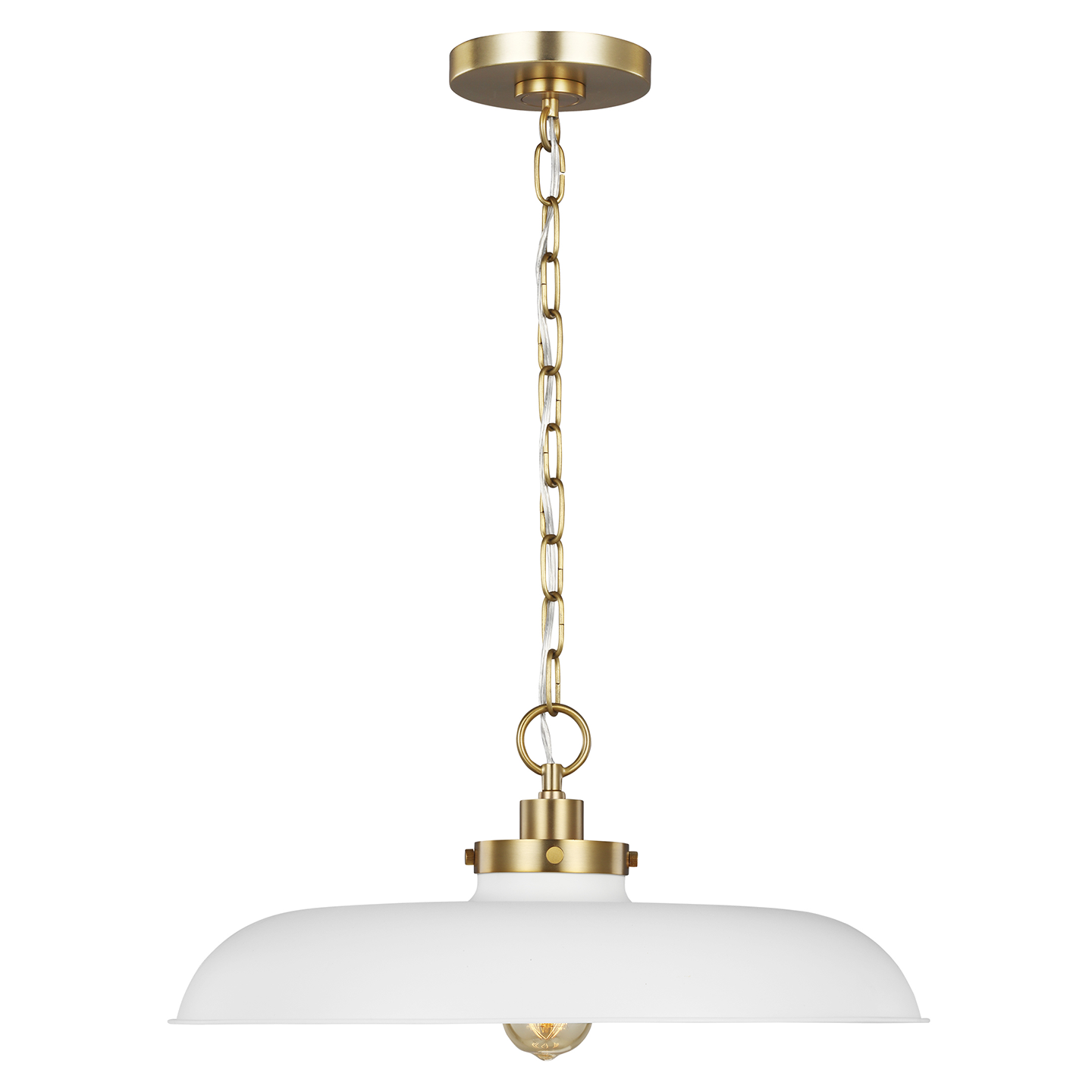 Wellfleet Medium Wide Pendant, Matte White and Burnished Brass
