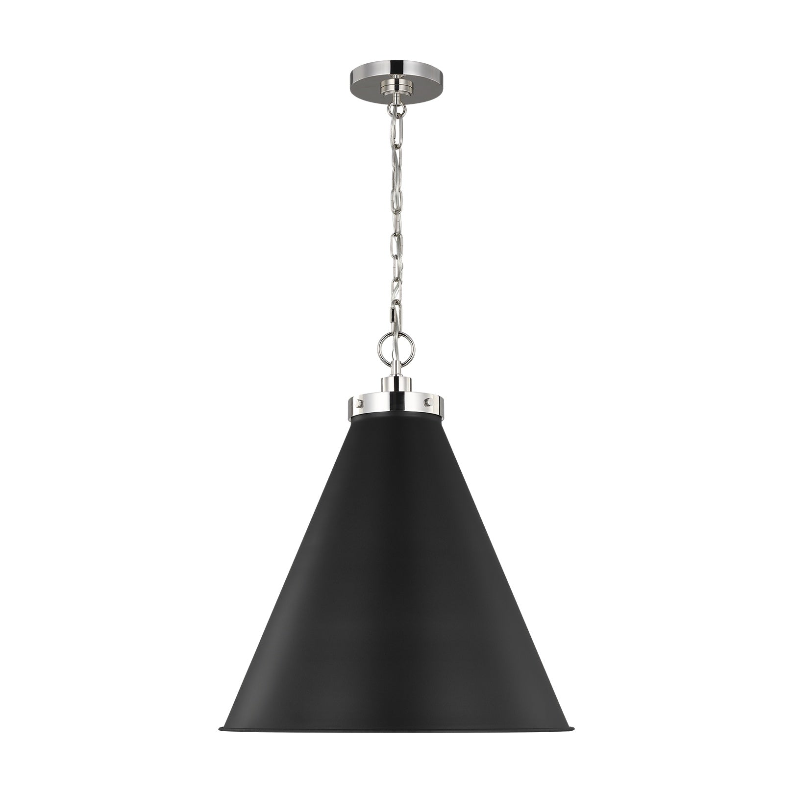 Wellfleet Large Cone Pendant, Midnight Black and Polished Nickel