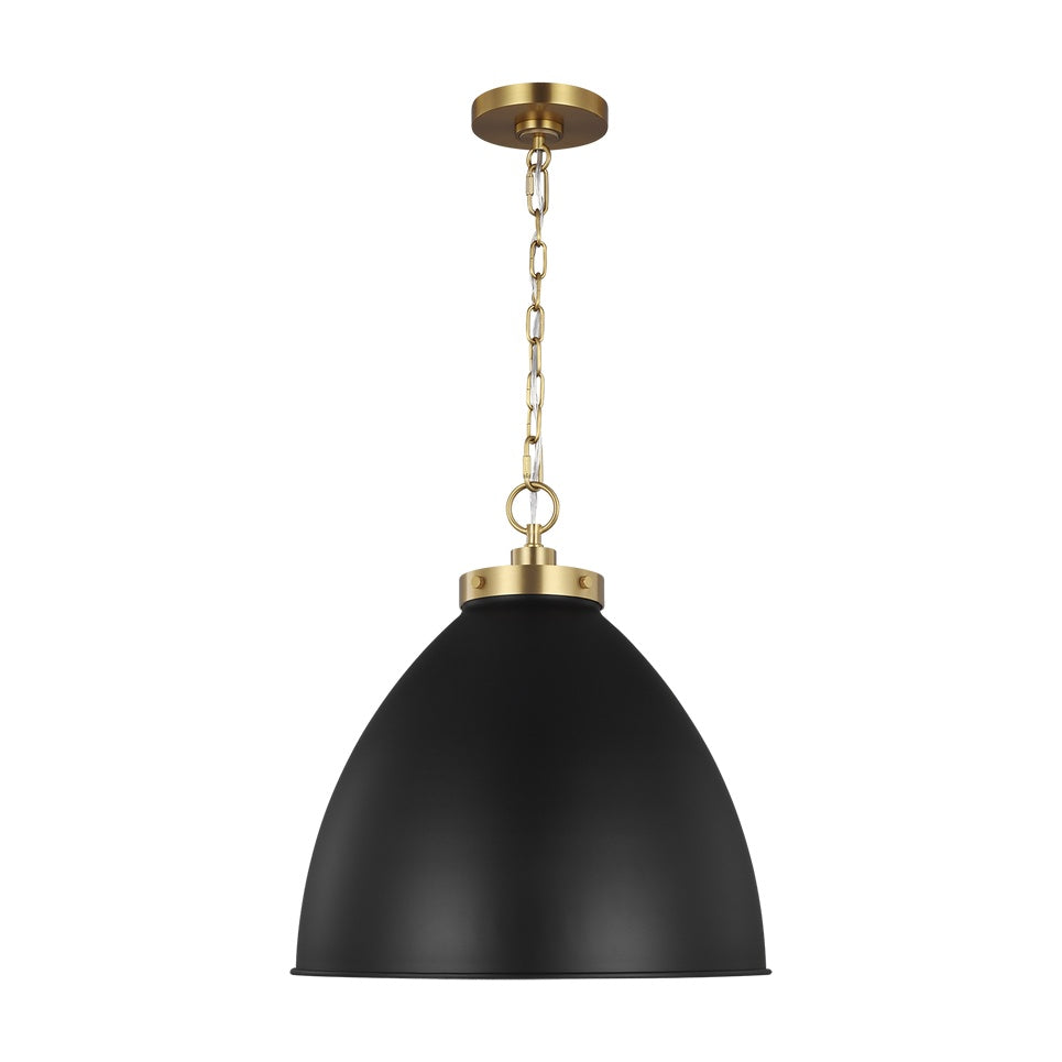 Wellfleet Large Dome Pendant, Midnight Black and Burnished Brass