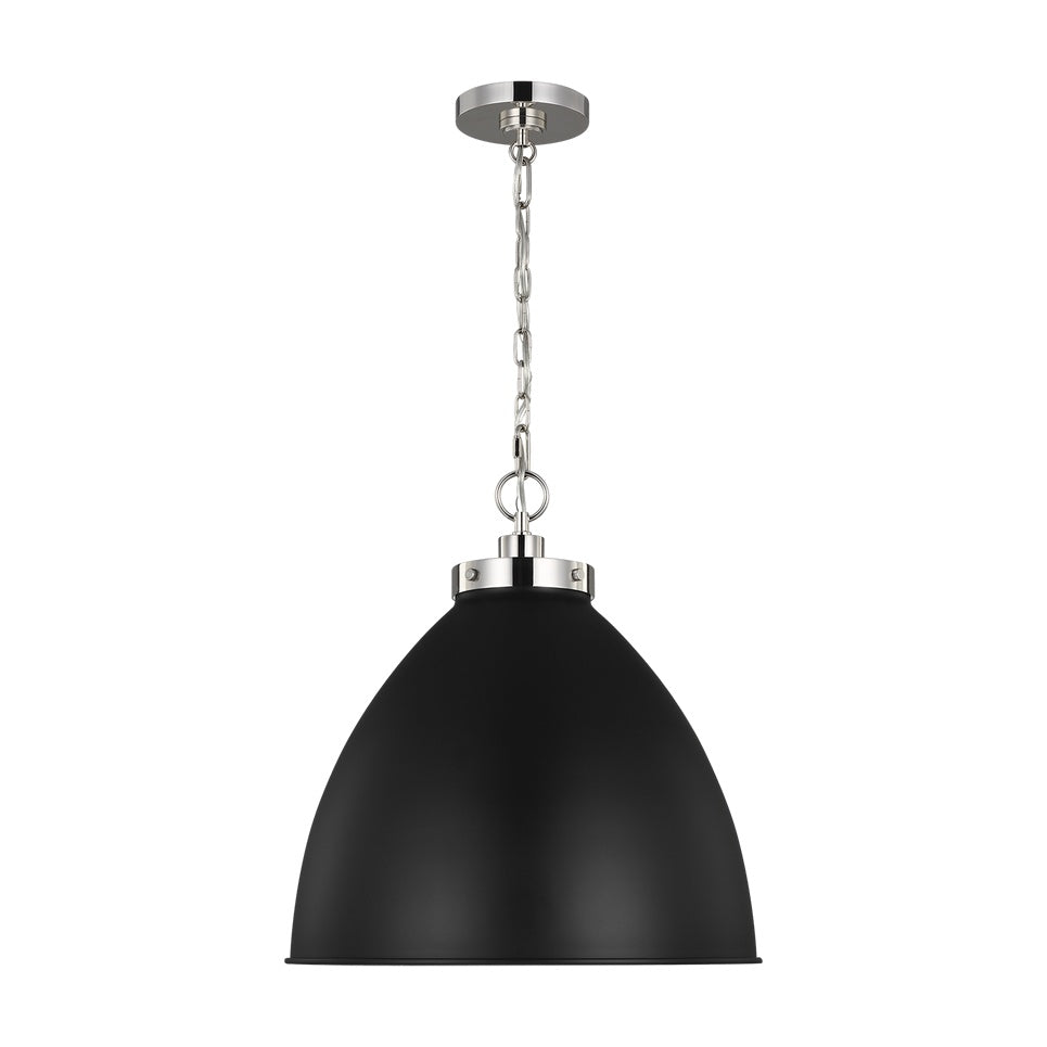 Wellfleet Medium Dome Pendant, Midnight Black and Polished Nickel