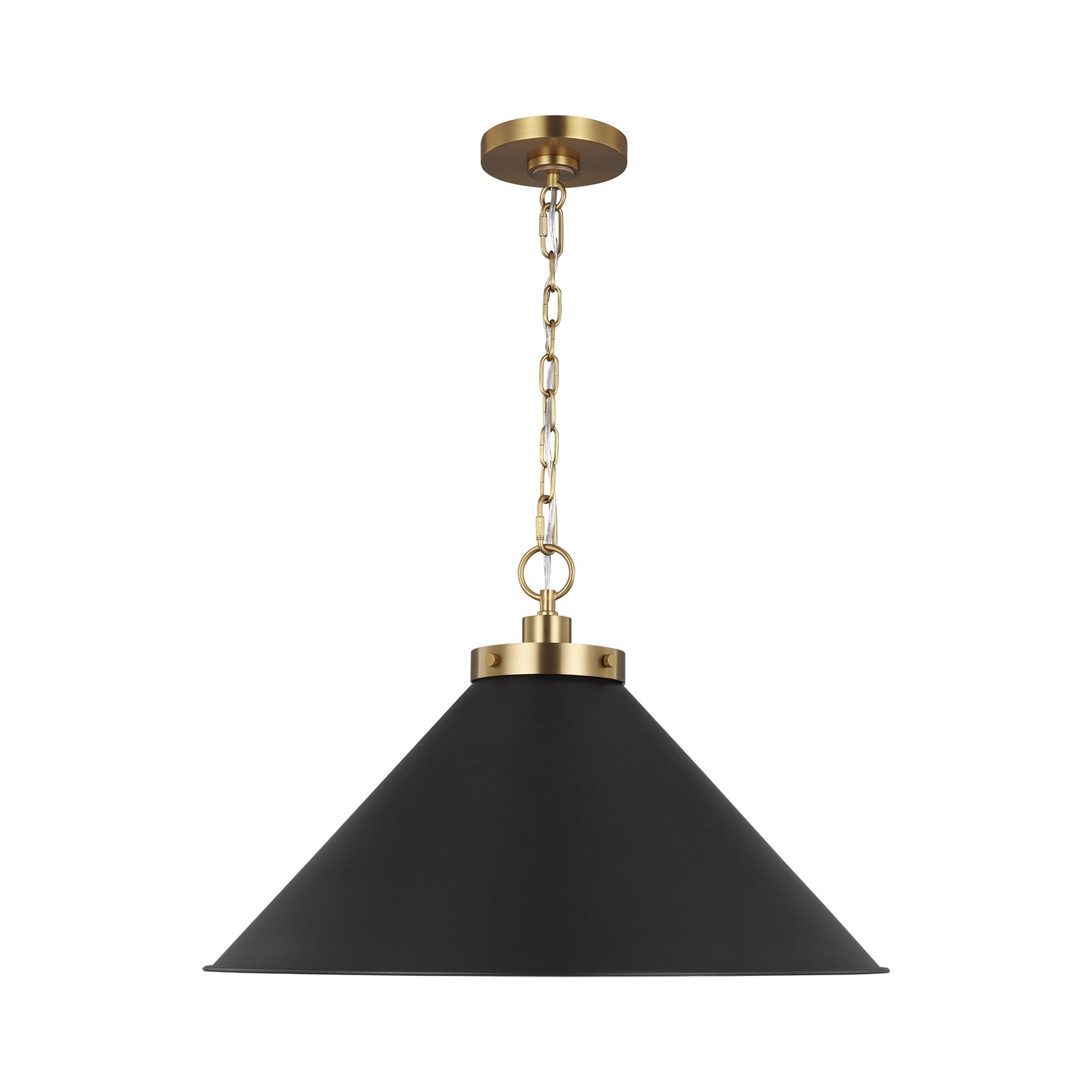 Wellfleet Wide Cone Pendant, Midnight Black and Burnished Brass