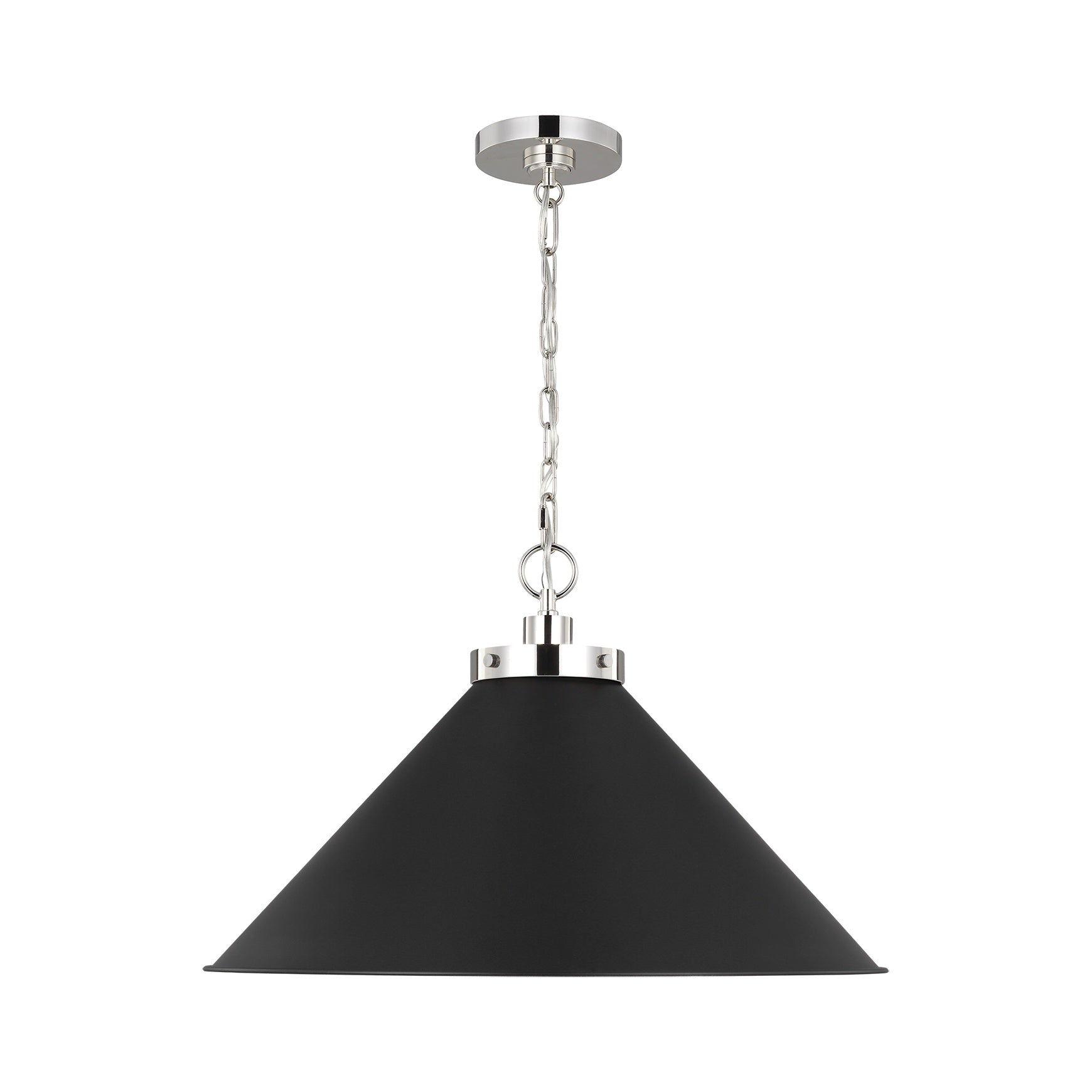 Wellfleet Wide Cone Pendant, Midnight Black and Polished Nickel