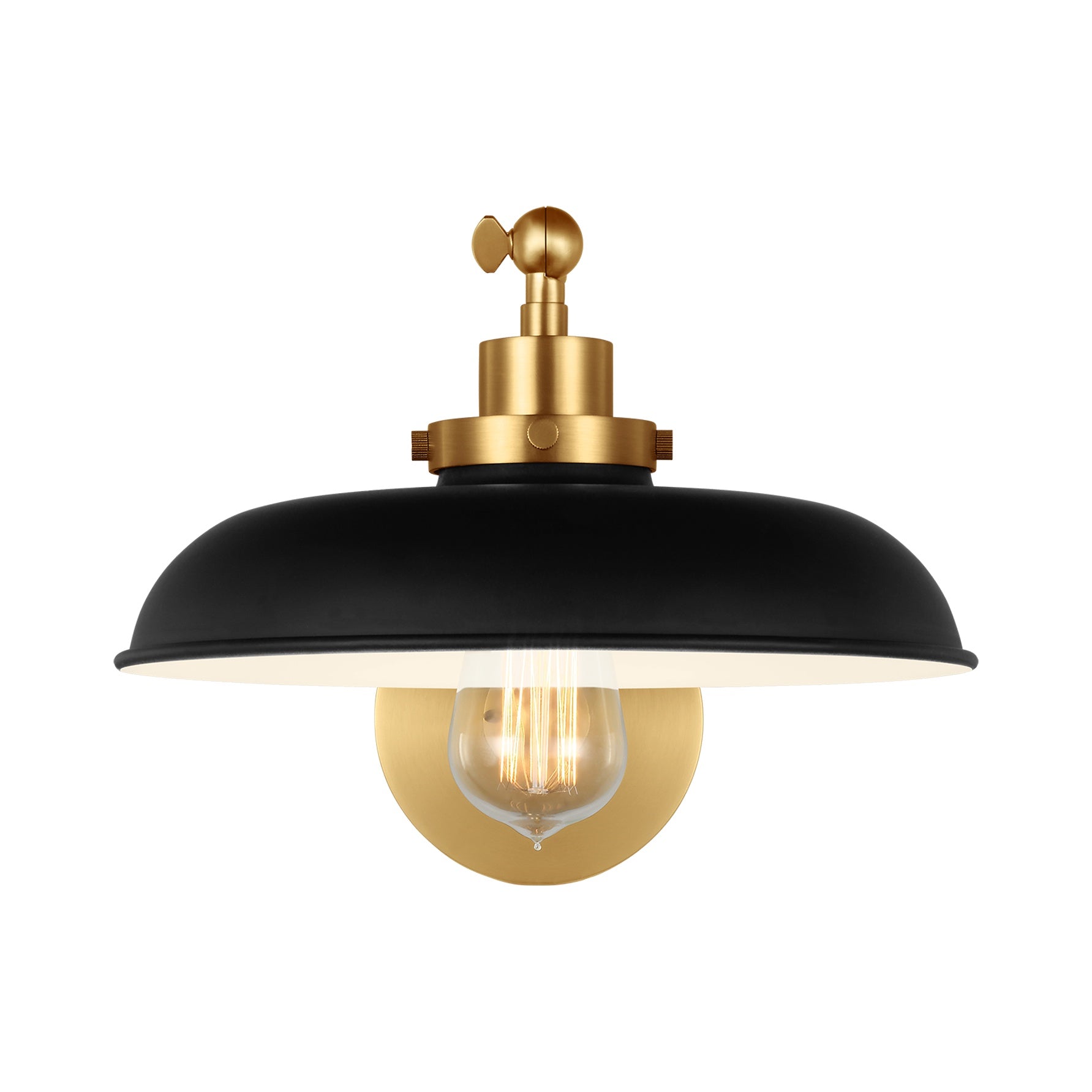 Wellfleet Single Arm Wide Task Sconce, Midnight Black and Burnished Brass