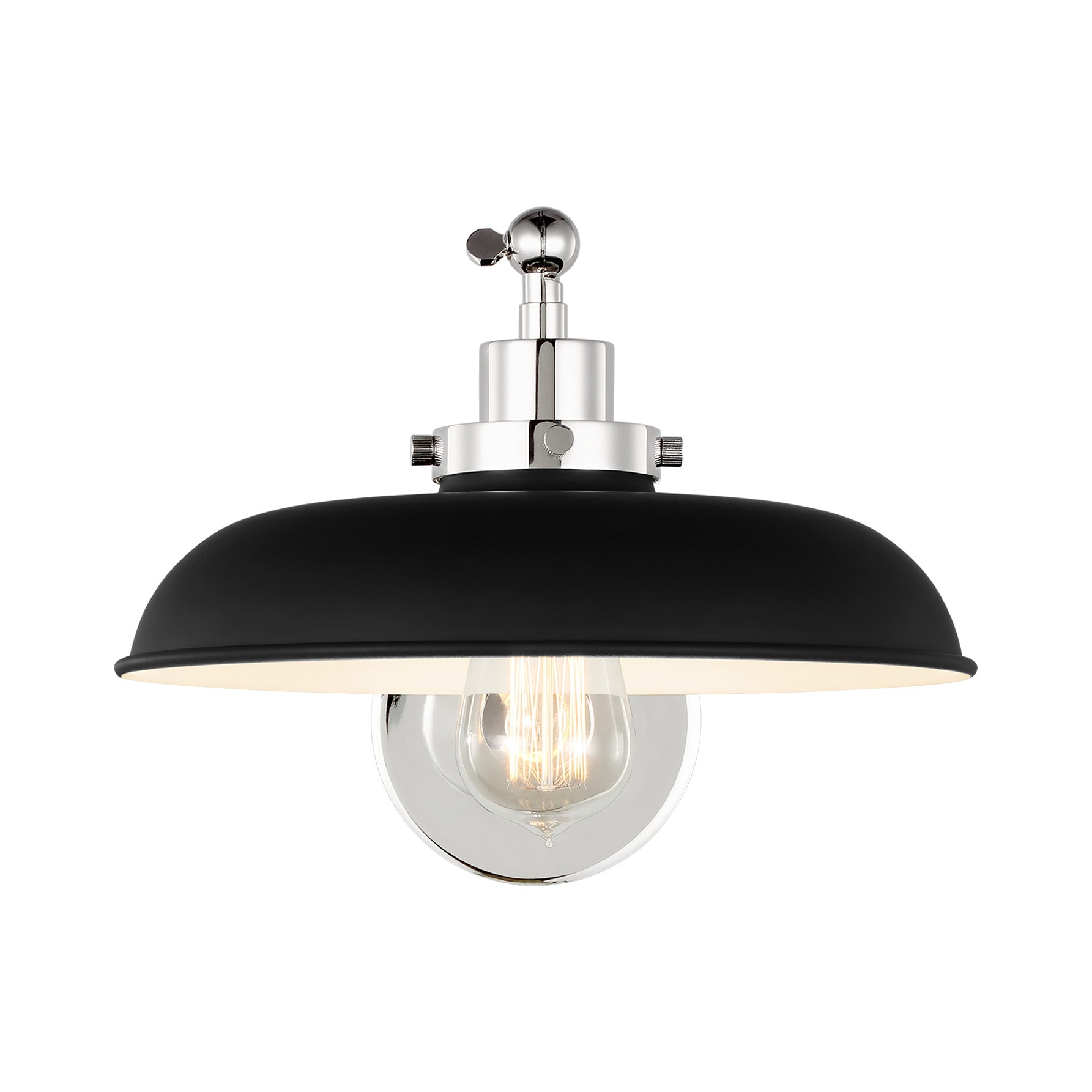 Wellfleet Single Arm Wide Task Sconce, Midnight Black and Polished Nickel