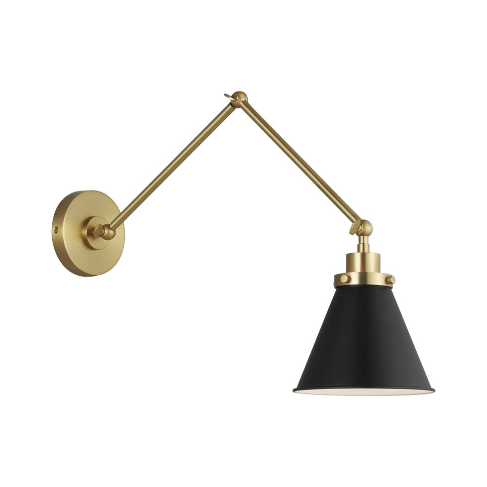 Wellfleet Double Arm Cone Task Sconce, Midnight Black and Burnished Brass