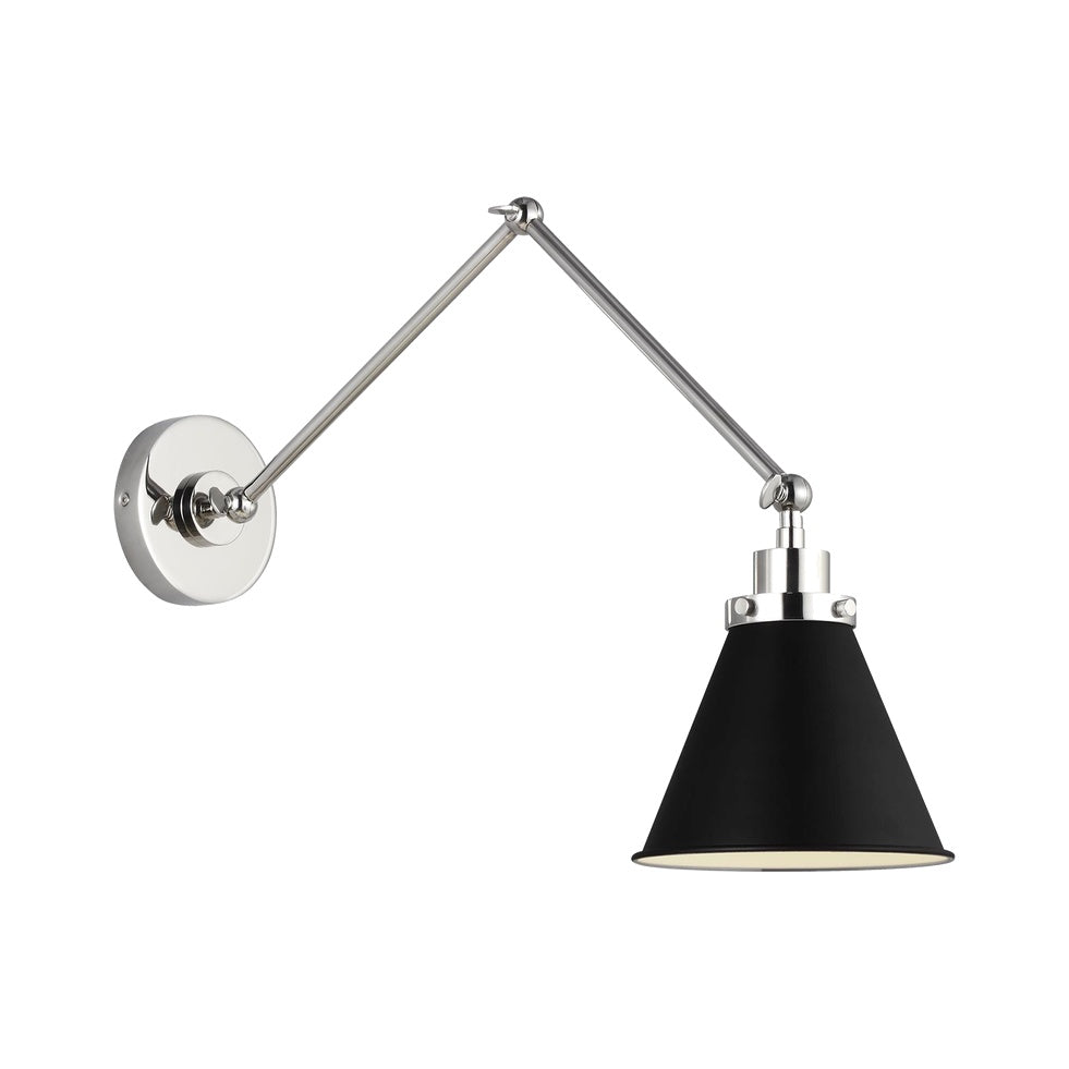 Wellfleet Double Arm Cone Task Sconce, Midnight Black and Polished Nickel