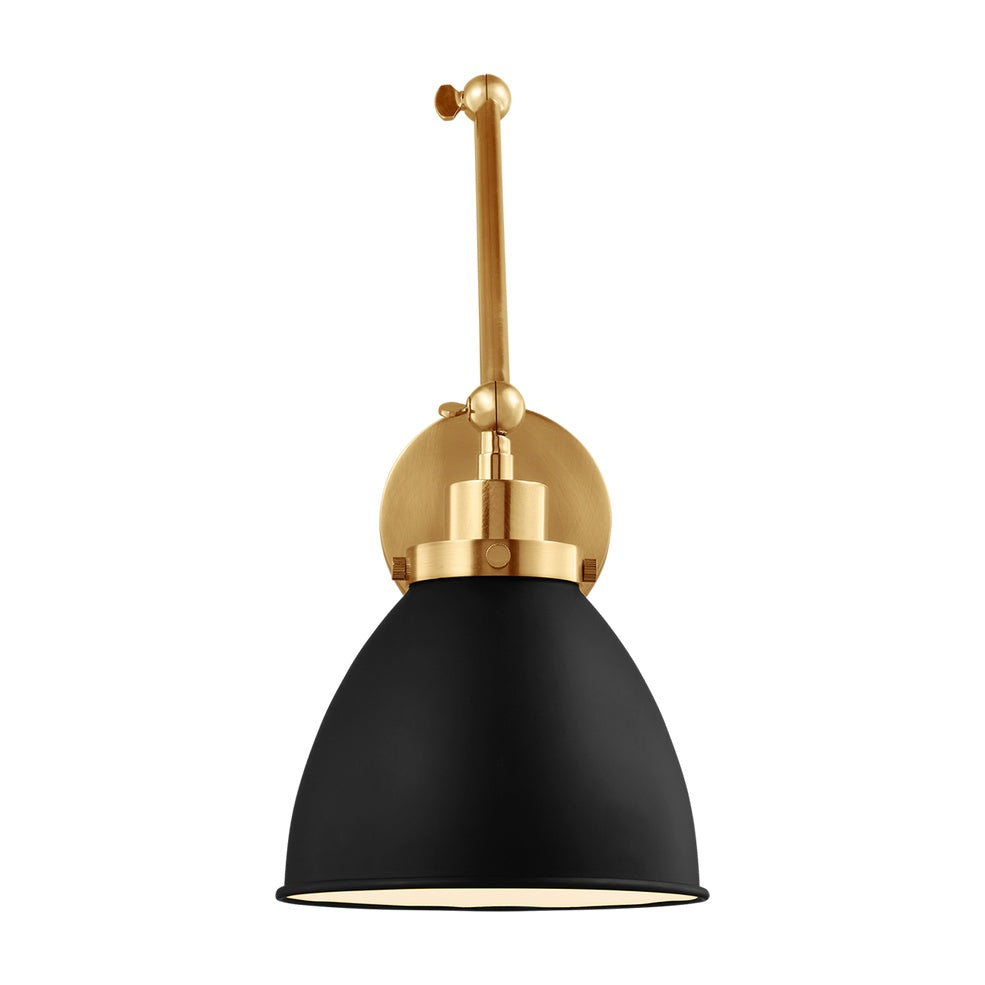 Wellfleet Double Arm Dome Task Sconce, Midnight Black and Burnished Brass