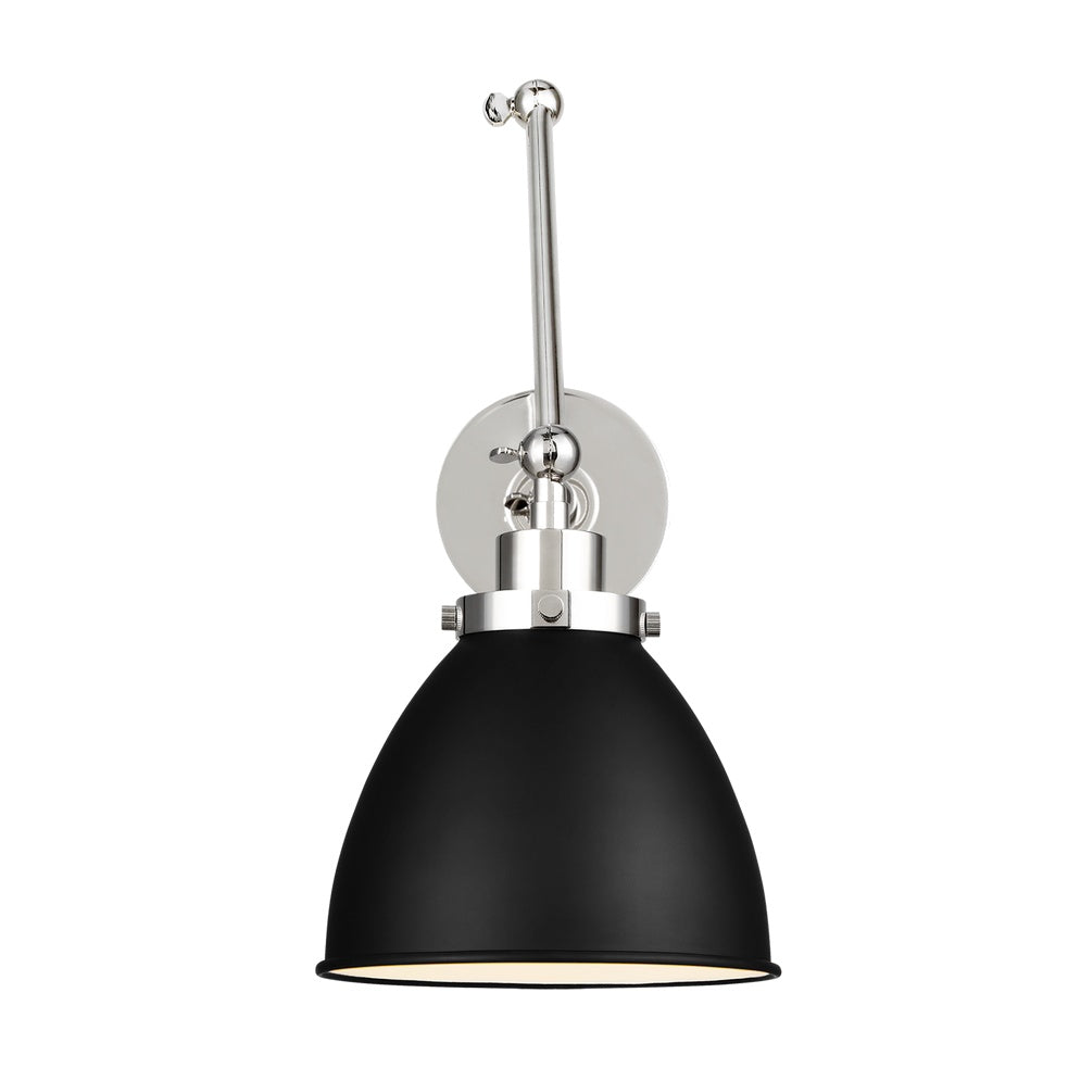 Wellfleet Double Arm Dome Task Sconce, Midnight Black and Polished Nickel