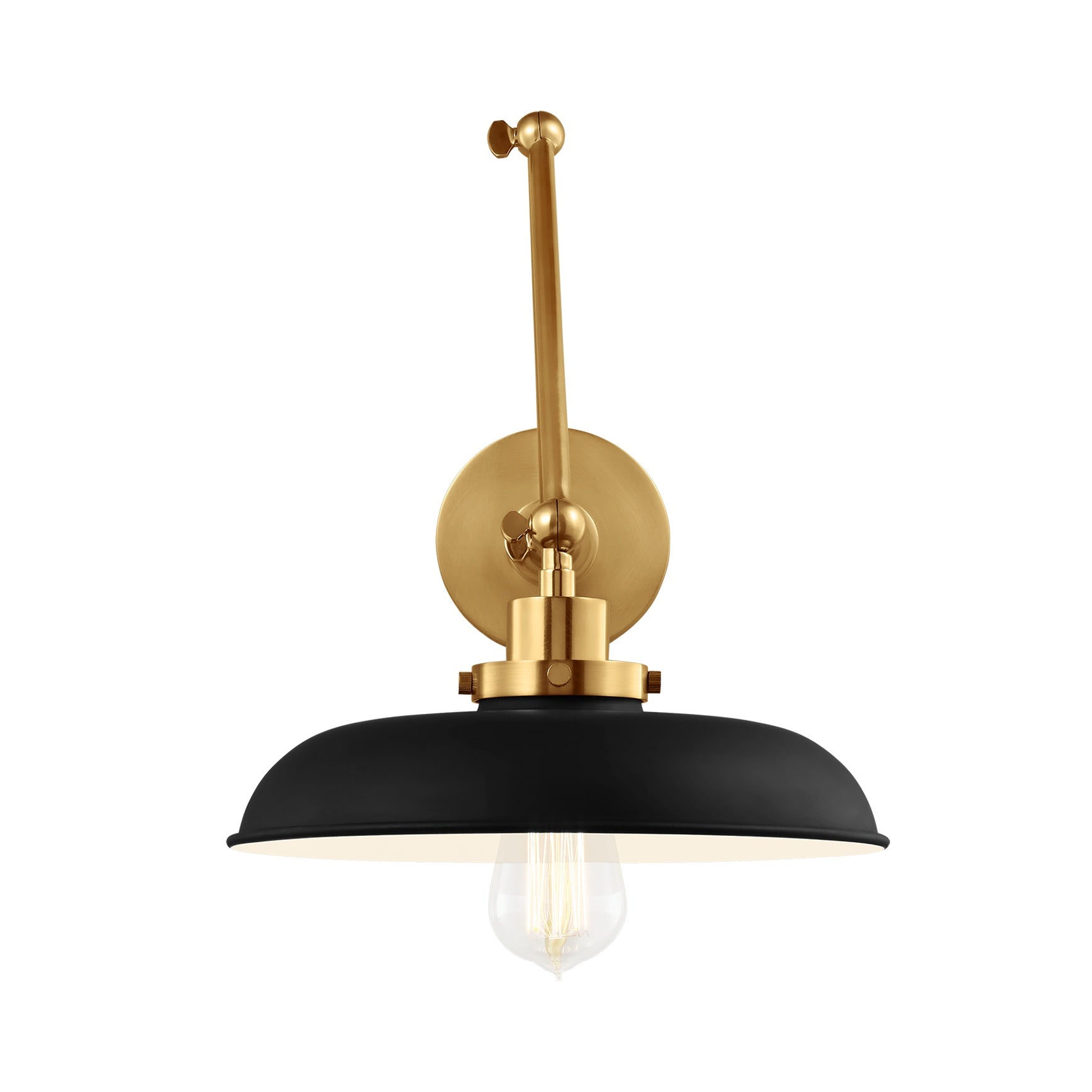 Wellfleet Double Arm Wide Task Sconce, Midnight Black and Burnished Brass