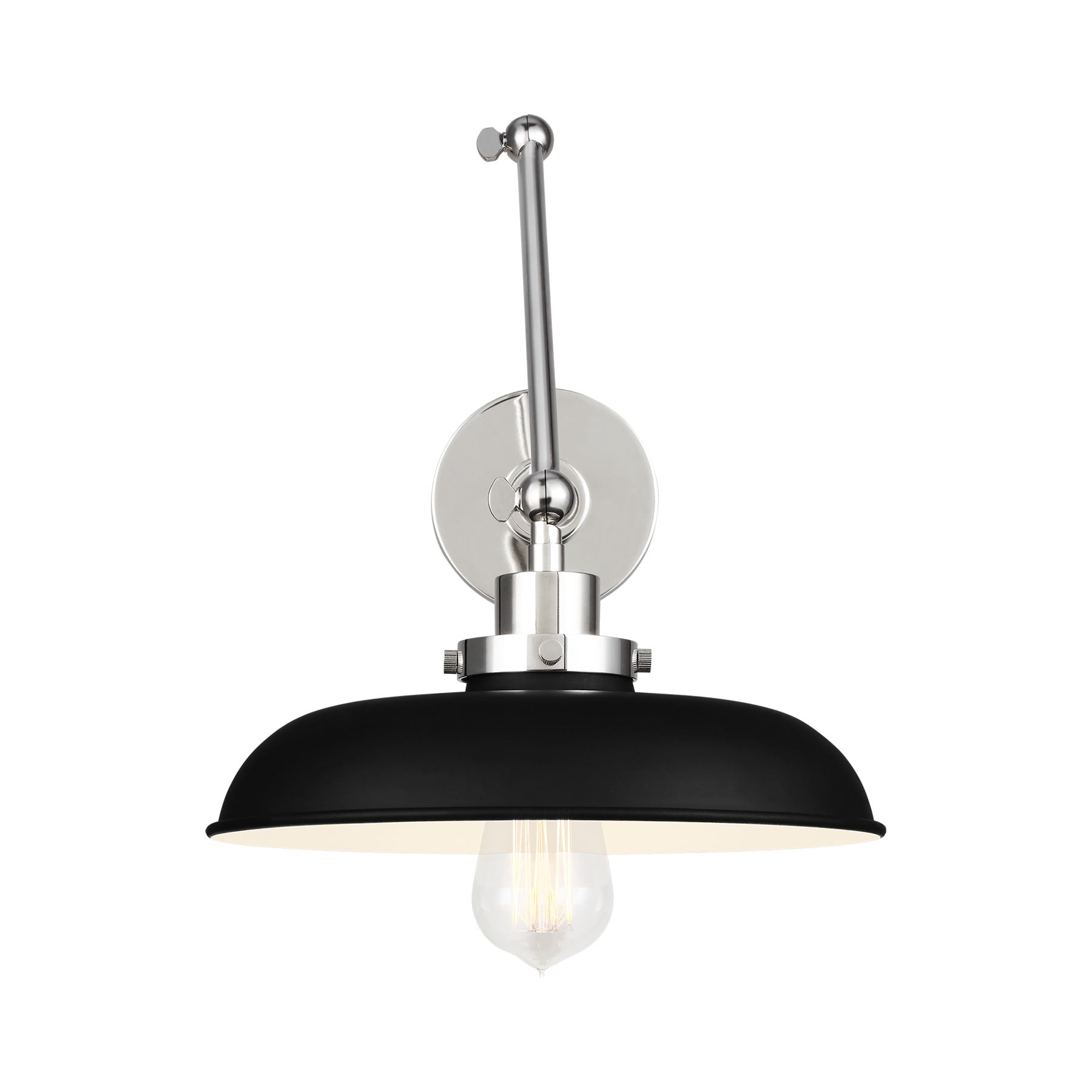 Wellfleet Double Arm Wide Task Sconce, Midnight Black and Polished Nickel