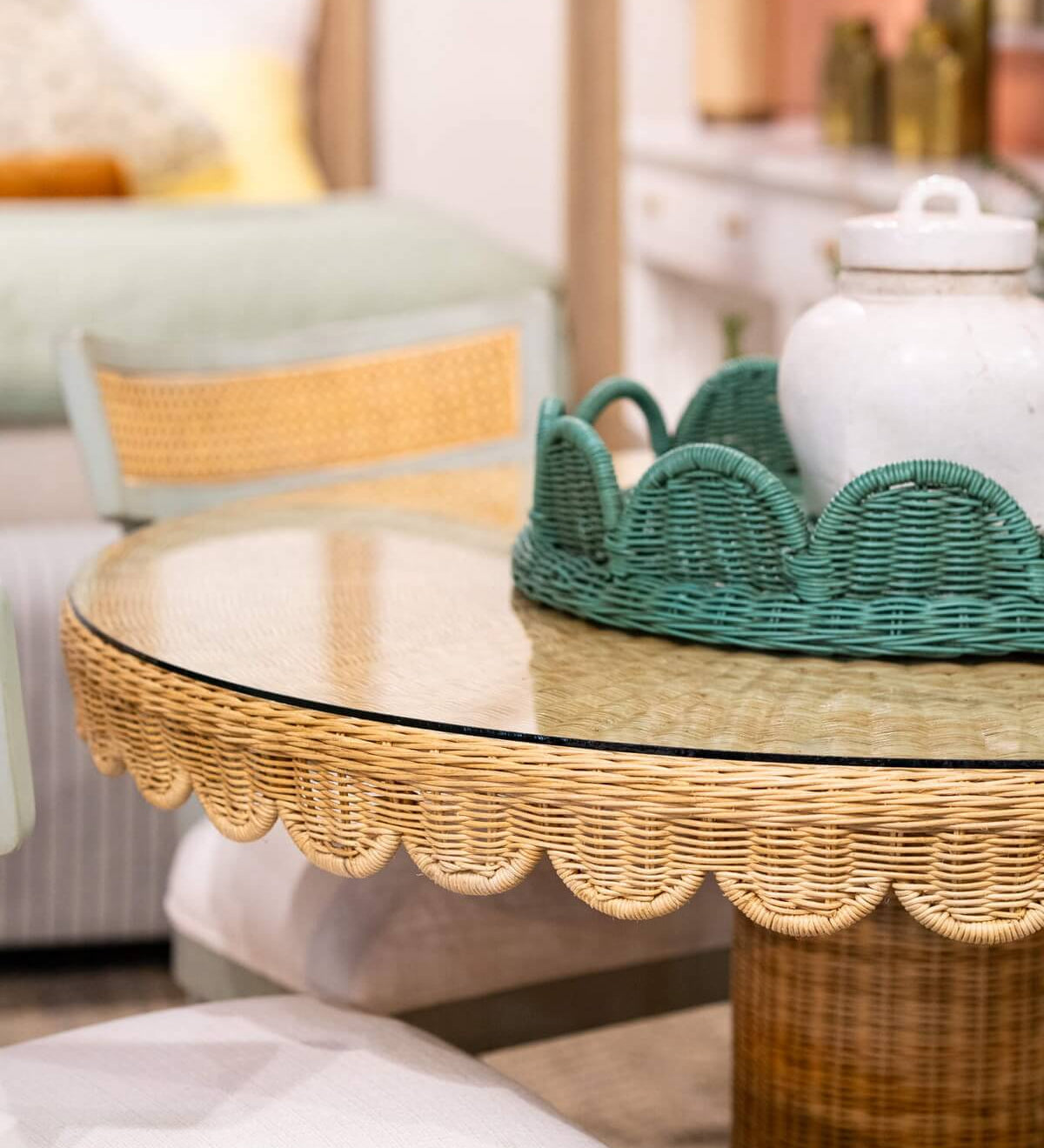 Scalloped Rattan Bistro Table FURNITURE - dining table Bramble