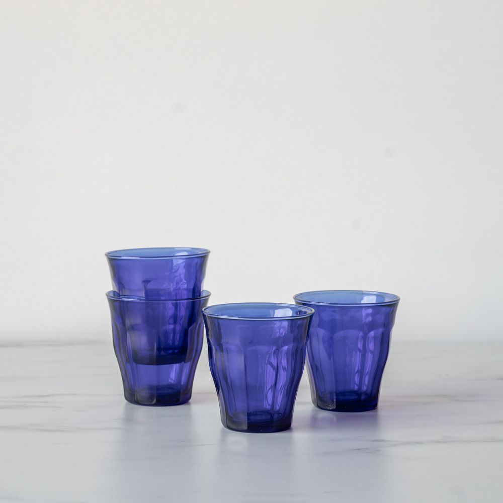 Short Saphire Blue Picardie Glass Tumbler Set