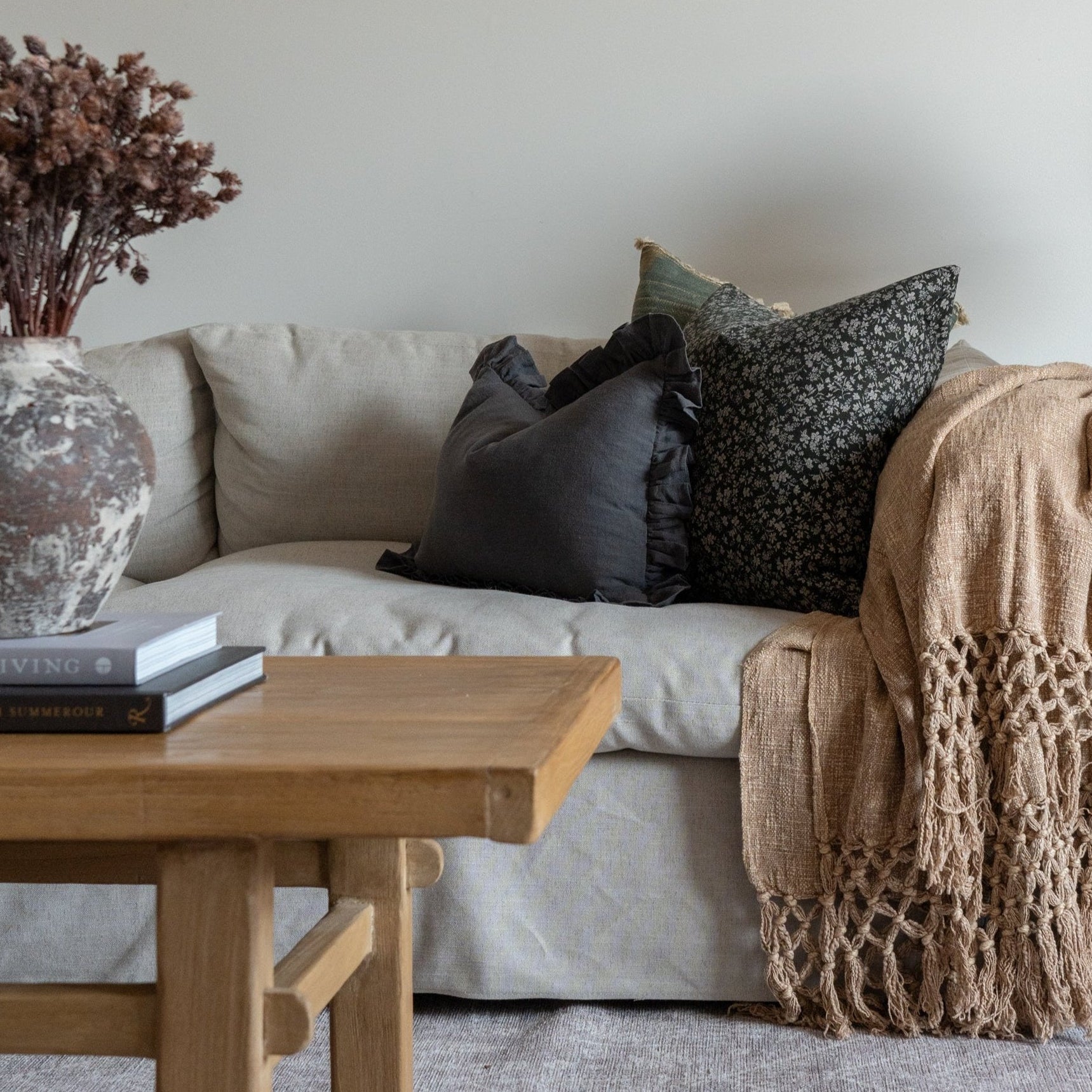 Charcoal Ruffle Pillow Cover 3 - PILLOWS - linen - cool Rug & Weave Pillows