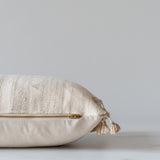 Cream Tussar Fringe Pillow Cover