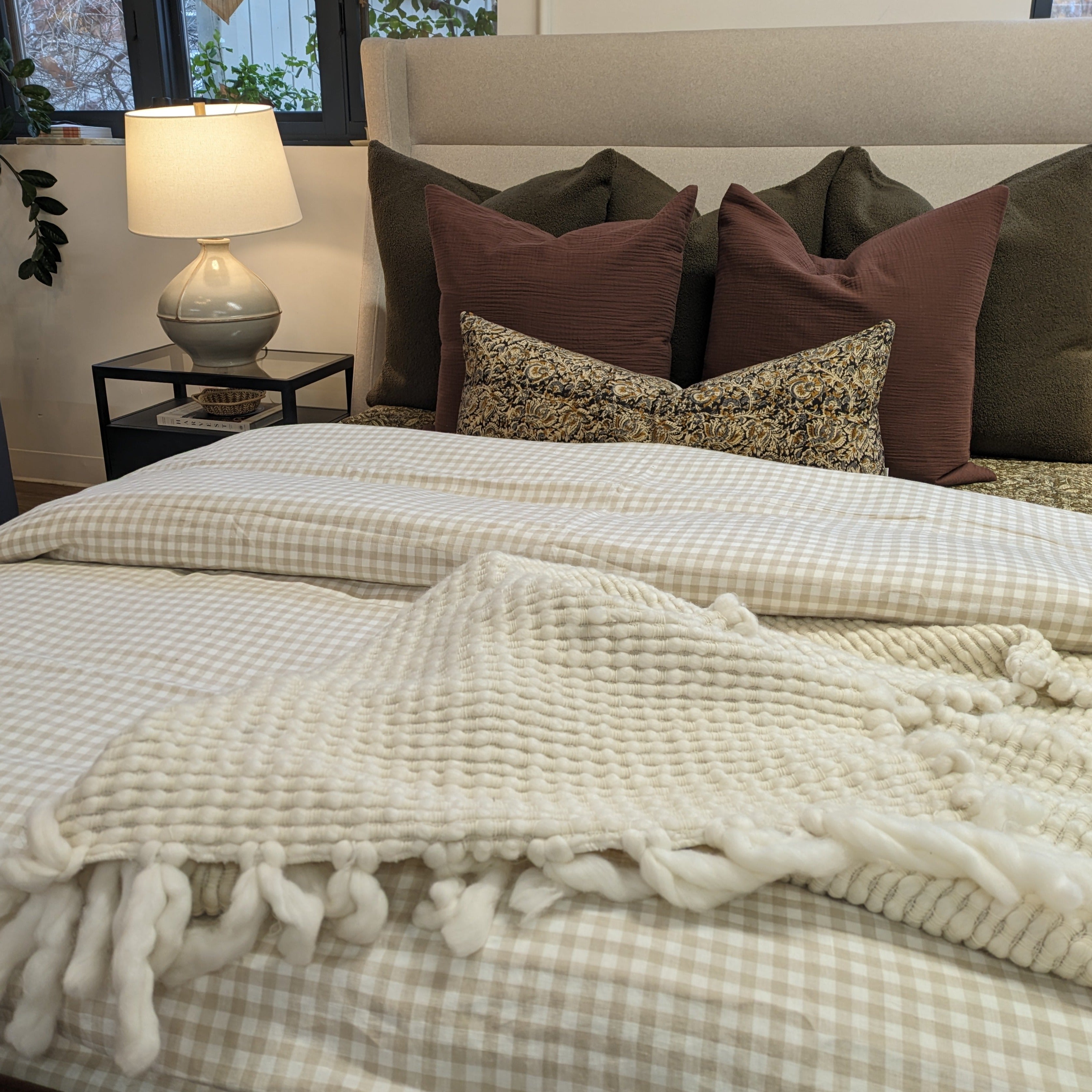 Beige Gingham Linen Duvet Cover - Rug & Weave